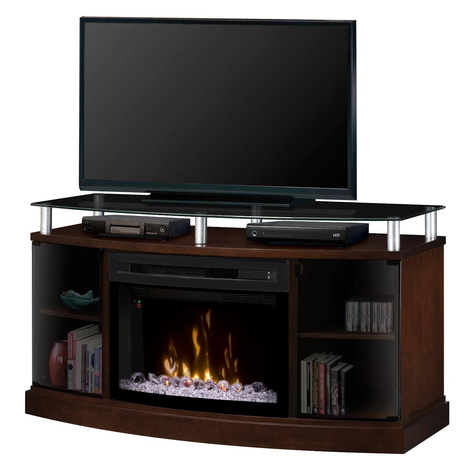 Dimplex Multi-Fire XD Windham 53-Inch Electric Fireplace Media Console - Acrylic Ice Embers - Mocha - DFP25-MA1015G - Side Angle W/ TV thumbnail