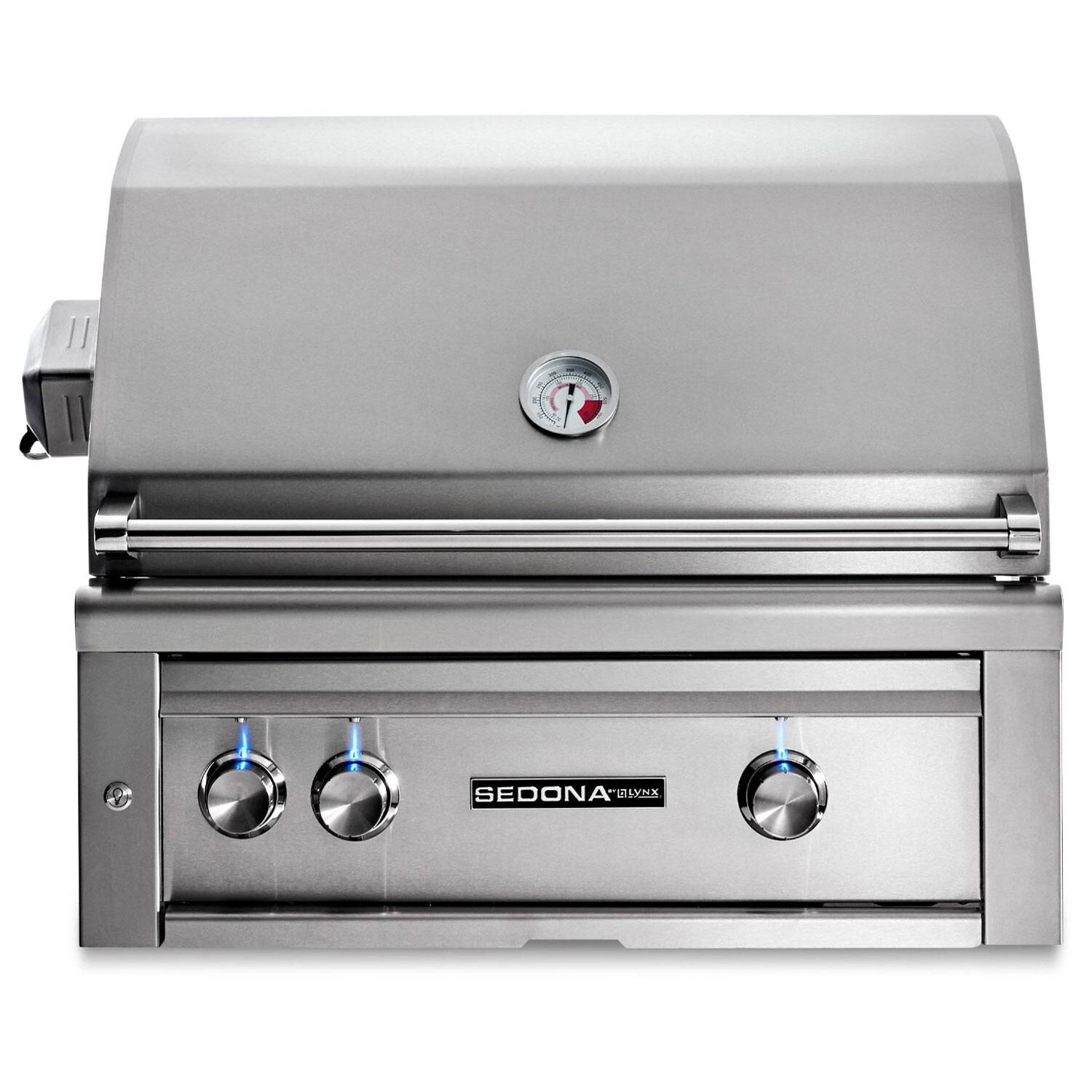 Lynx L501PSR-NG Sedona 30 Inch Built-In Natural Gas Grill w/ Rotisserie, One ProSear, & One SS Tube Burner - Lights On - White Background thumbnail