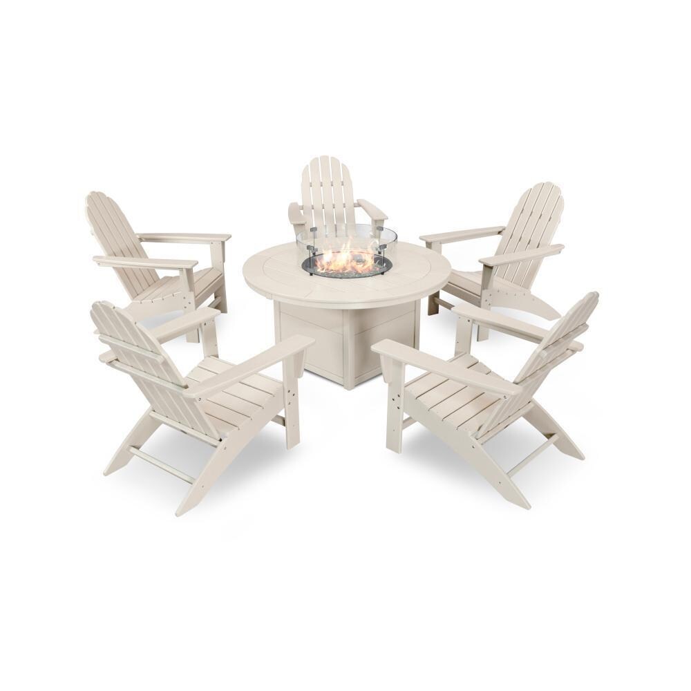 POLYWOOD Sand Vineyard 6-Piece Adirondack Chat Set w/ Fire Pit Table thumbnail