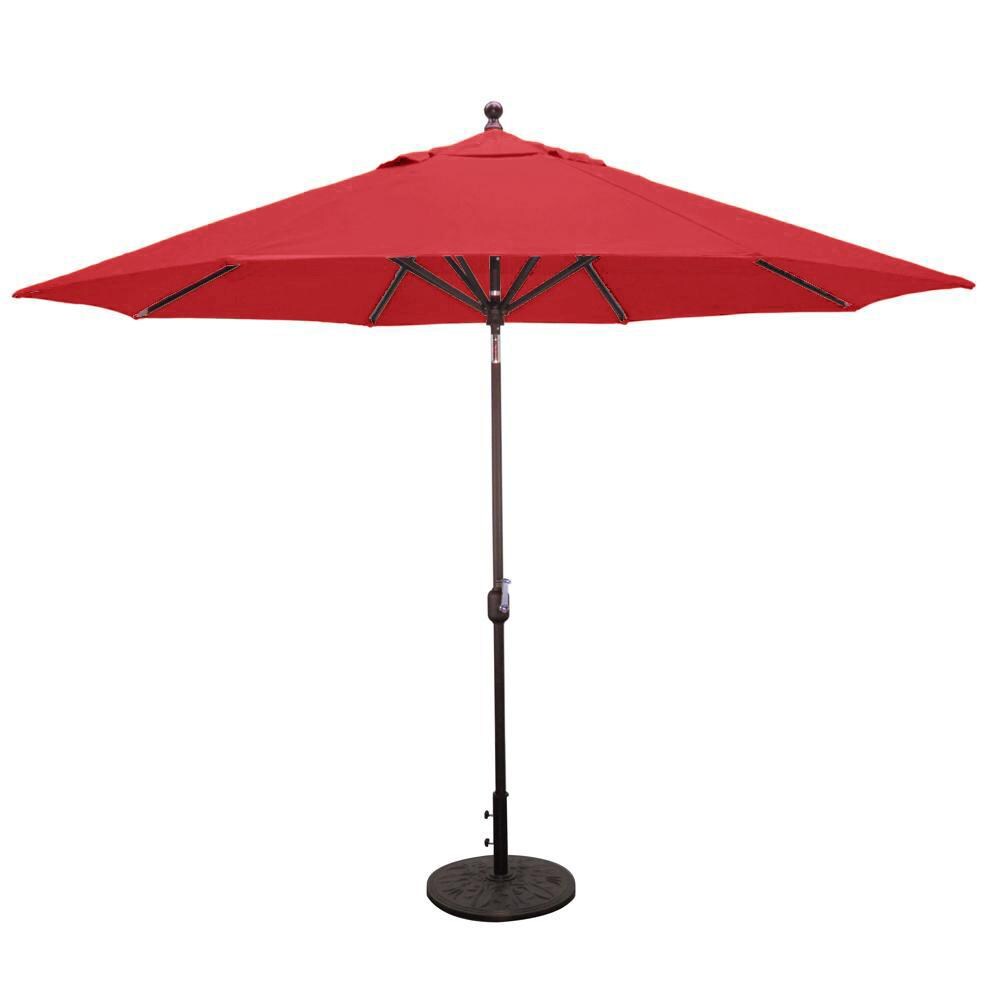 Galtech 11 Ft. Octagonal Aluminum Patio Market Umbrella W/ Crank Lift And Deluxe Auto Tilt - Antique Bronze Frame W/ Sunbrella Canvas Jockey Red Canopy