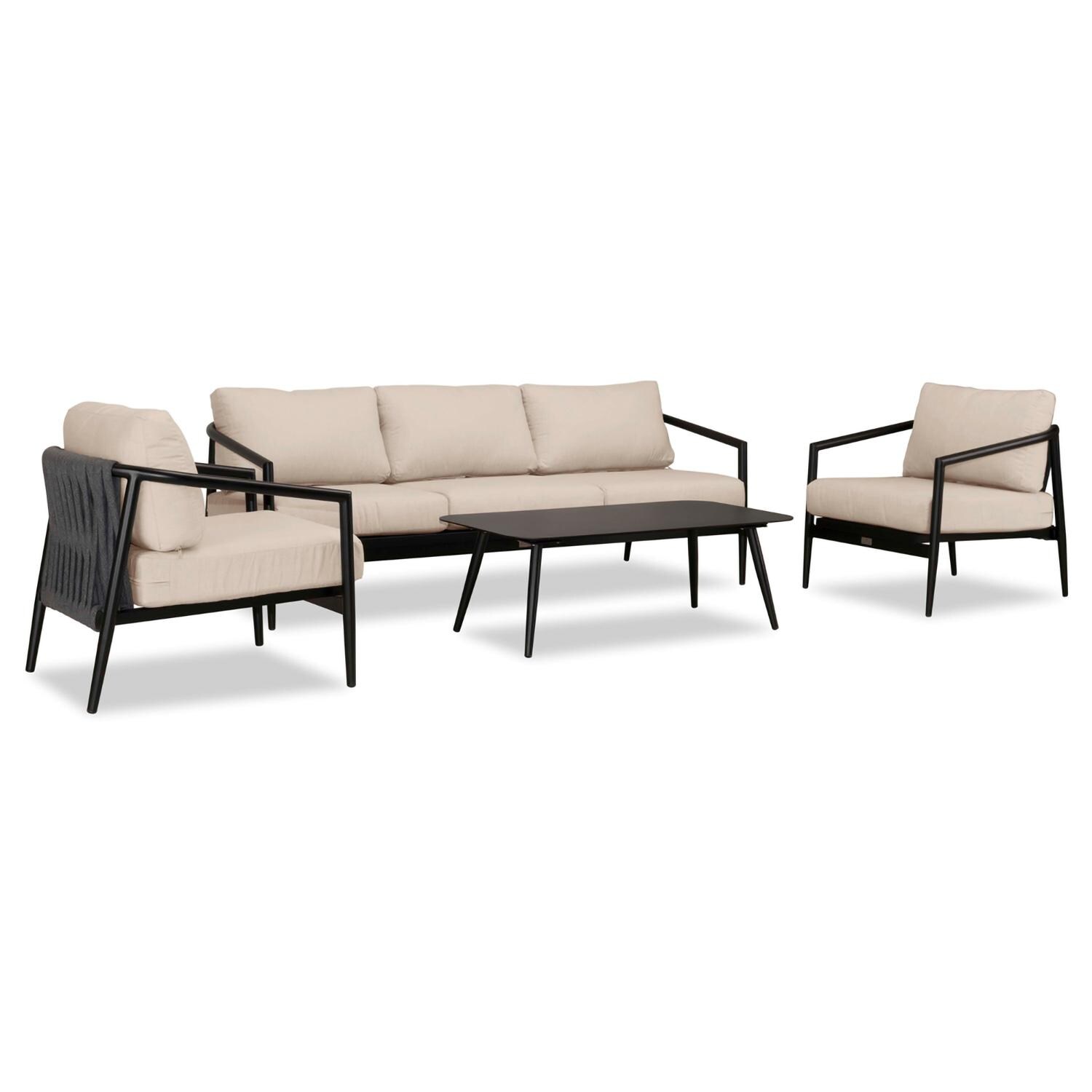 Lakeview Midnight Cove 4 Pc Aluminum Sofa Seating Set in Black/Carbon/Canvas Flax - Angled - White Background thumbnail