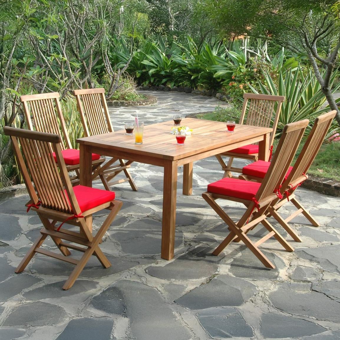 Tensas Cove 7 Pc Teak Dining Set in Natural/Jockey Red by Lakeview Outdoor Designs