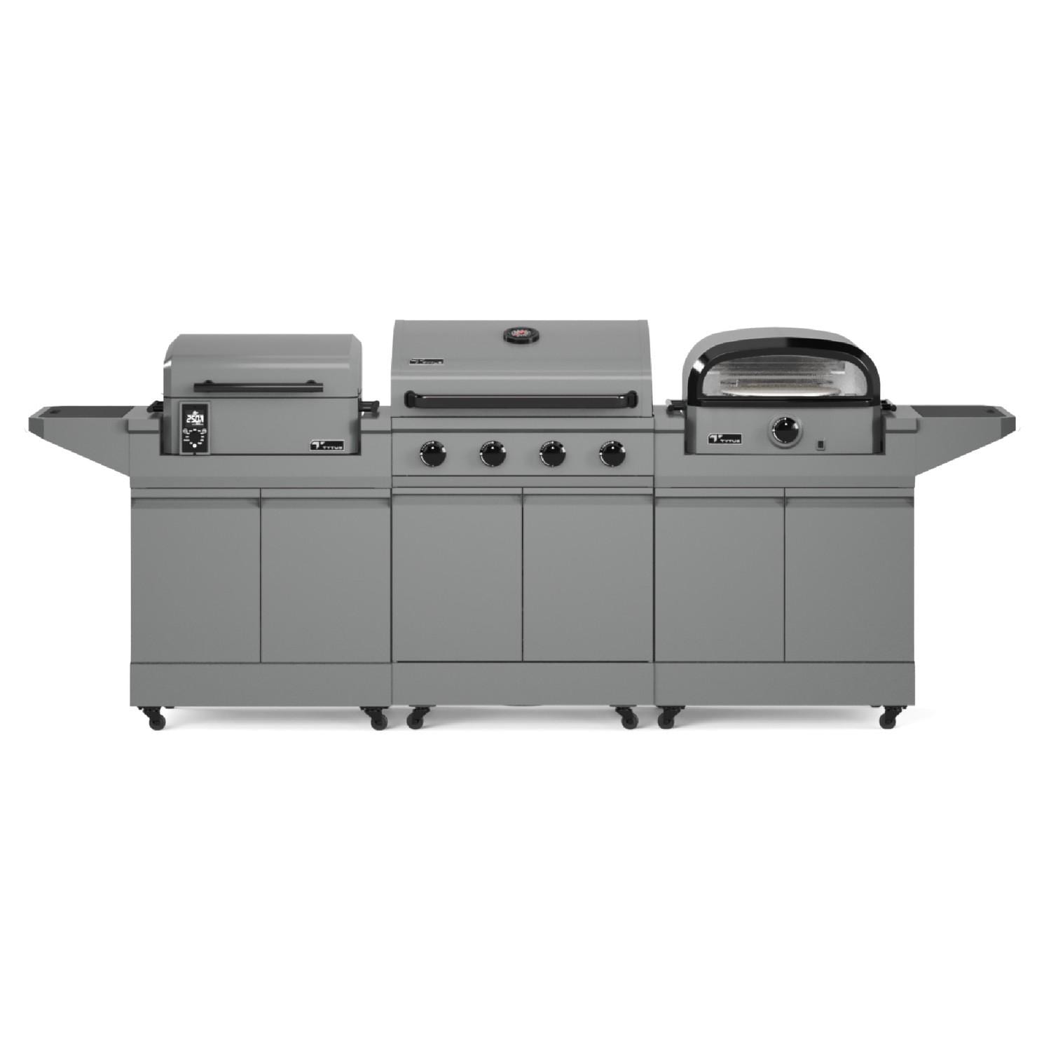 TYTUS Modular Trio w/ 4-Burner Propane Grill, Pizza Oven & Pellet Smoker - TDT-BUN-008