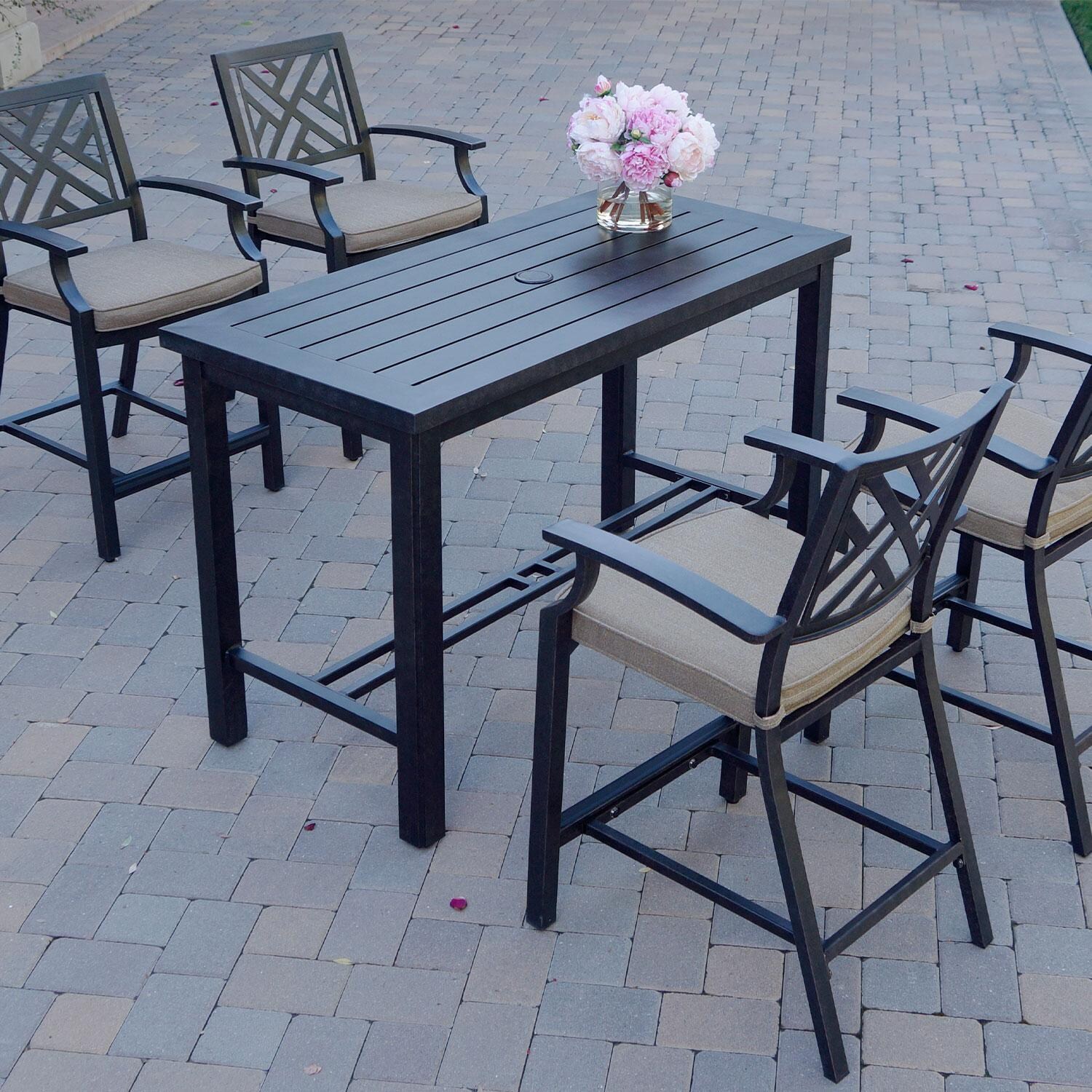 Brooklyn 5 Pc Aluminum Counter Height Bar Set w/ 58 X 28 Inch Table in Antique Bronze/Sesame by Darlee