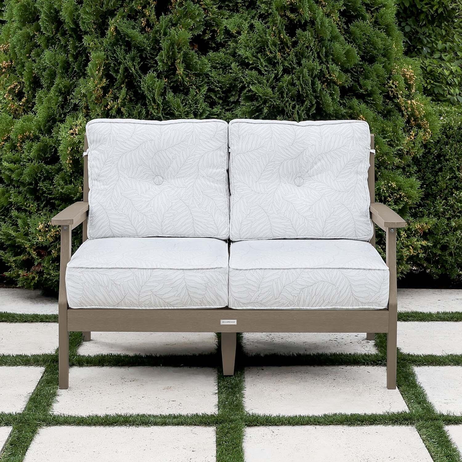 Blushing Bay 2 Person Recycled Plastic Loveseat in Lively Parchment/Woodland Brown by Lakeview Outdoor Designs