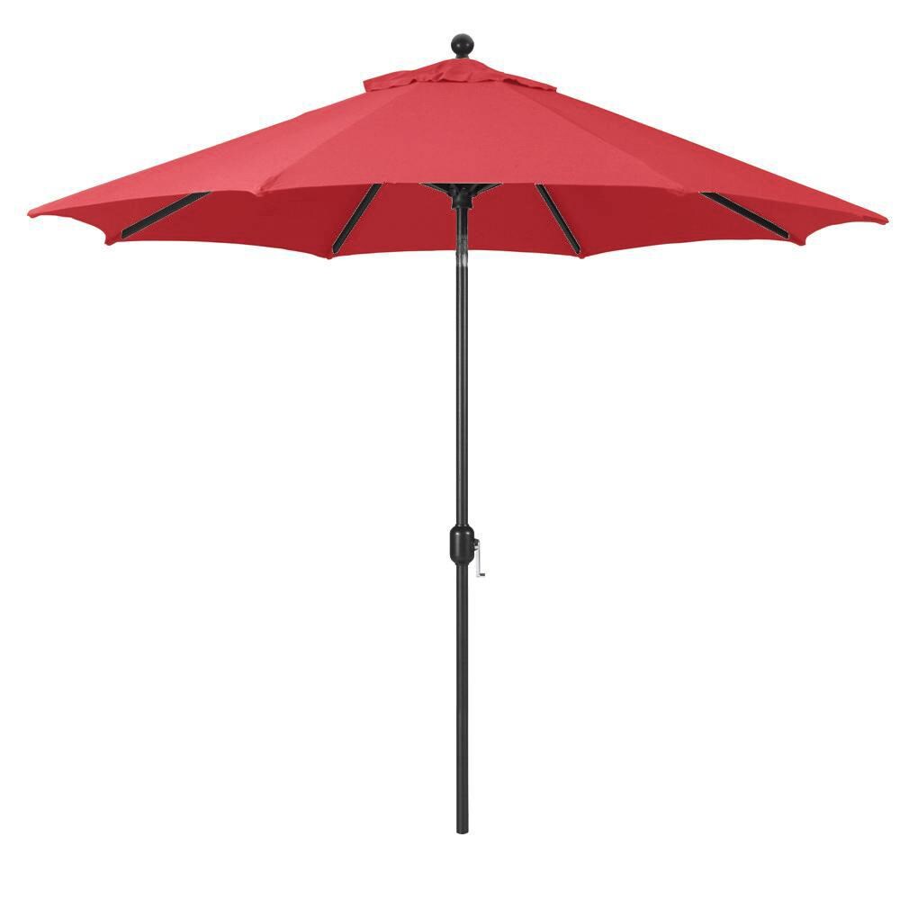 Galtech 9 Ft. Octagonal Aluminum Patio Umbrella W/ Crank Lift & Deluxe Auto Tilt - Black Frame W/ Jockey Red Sunbrella Fabric thumbnail