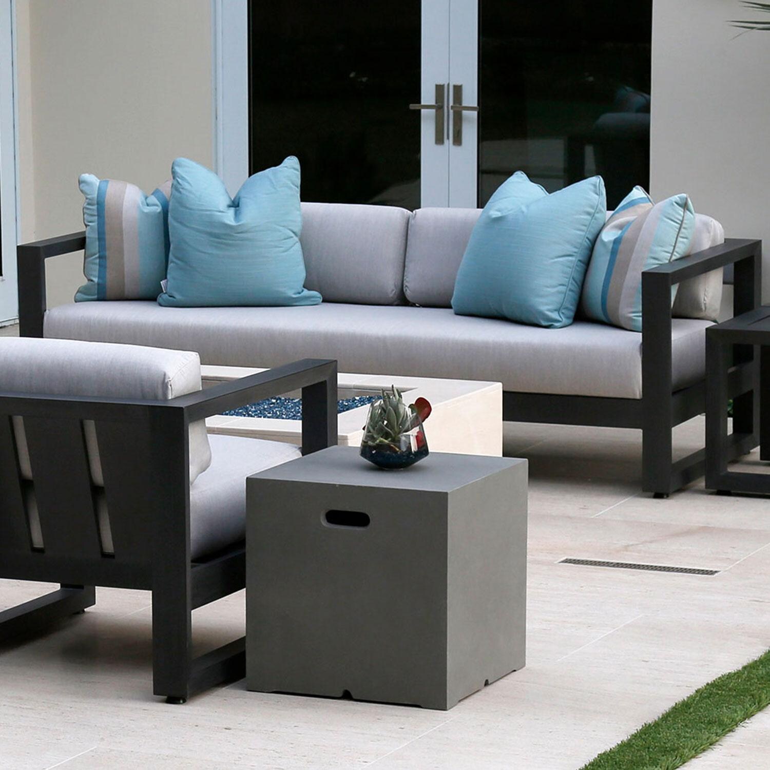 Redondo Aluminum Patio Sofa W/ Sunbrella Cast Silver Cushions By Sunset West - Back Patio - Shown W/ Set (Not Included as a Set) - Lifestyle thumbnail