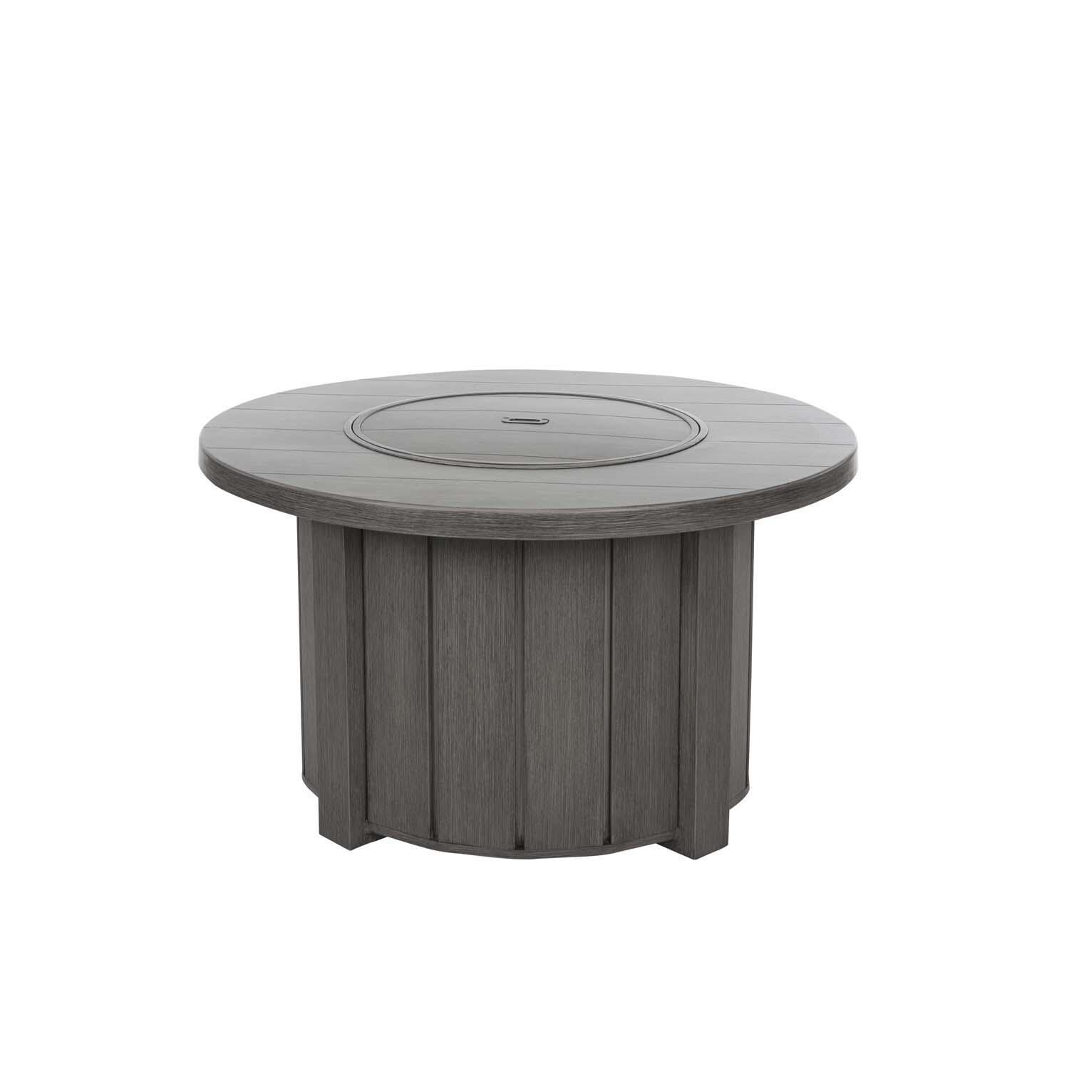 Trevi 42 Inch Round Aluminum Propane Fire Pit Table in Smoke w/ Pompano Slate Top By Ebel - Closed - White Background thumbnail