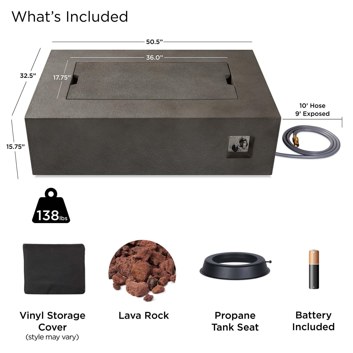 Villa Flora 51 Inch Rectangular MGO Natural Gas Fire Pit Table in Gray by Lakeview Outdoor Designs - Included thumbnail