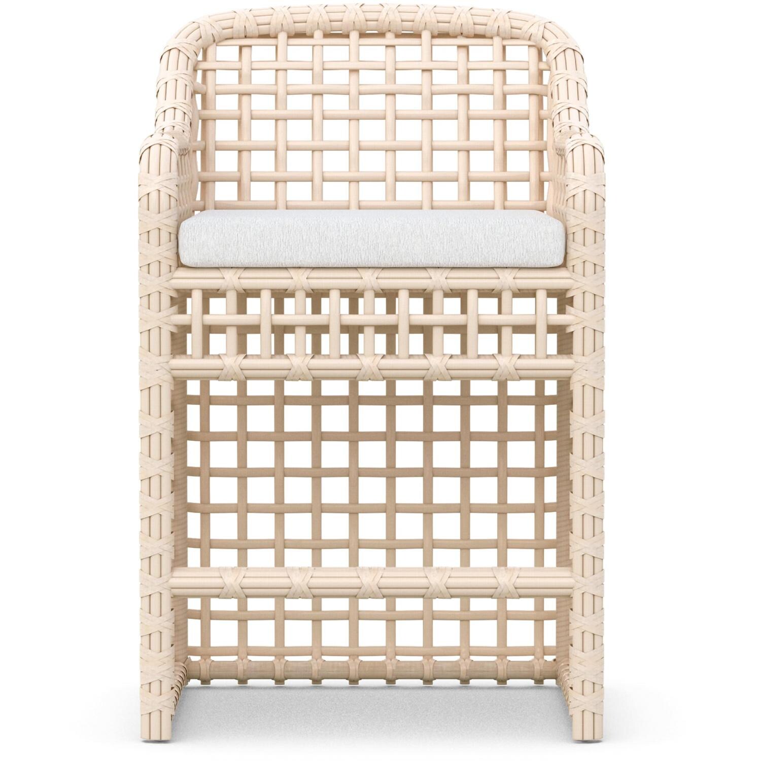 Azzurro Living Kiawah Wicker Counter Stool in Almond/Cloud - Front - White Background thumbnail