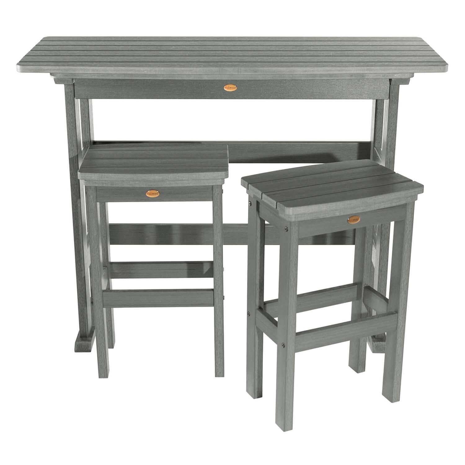Hart Lane 3 Pc Recycled Plastic Bar Height Dining Set in Coastal Teak By Lakeview Outdoor