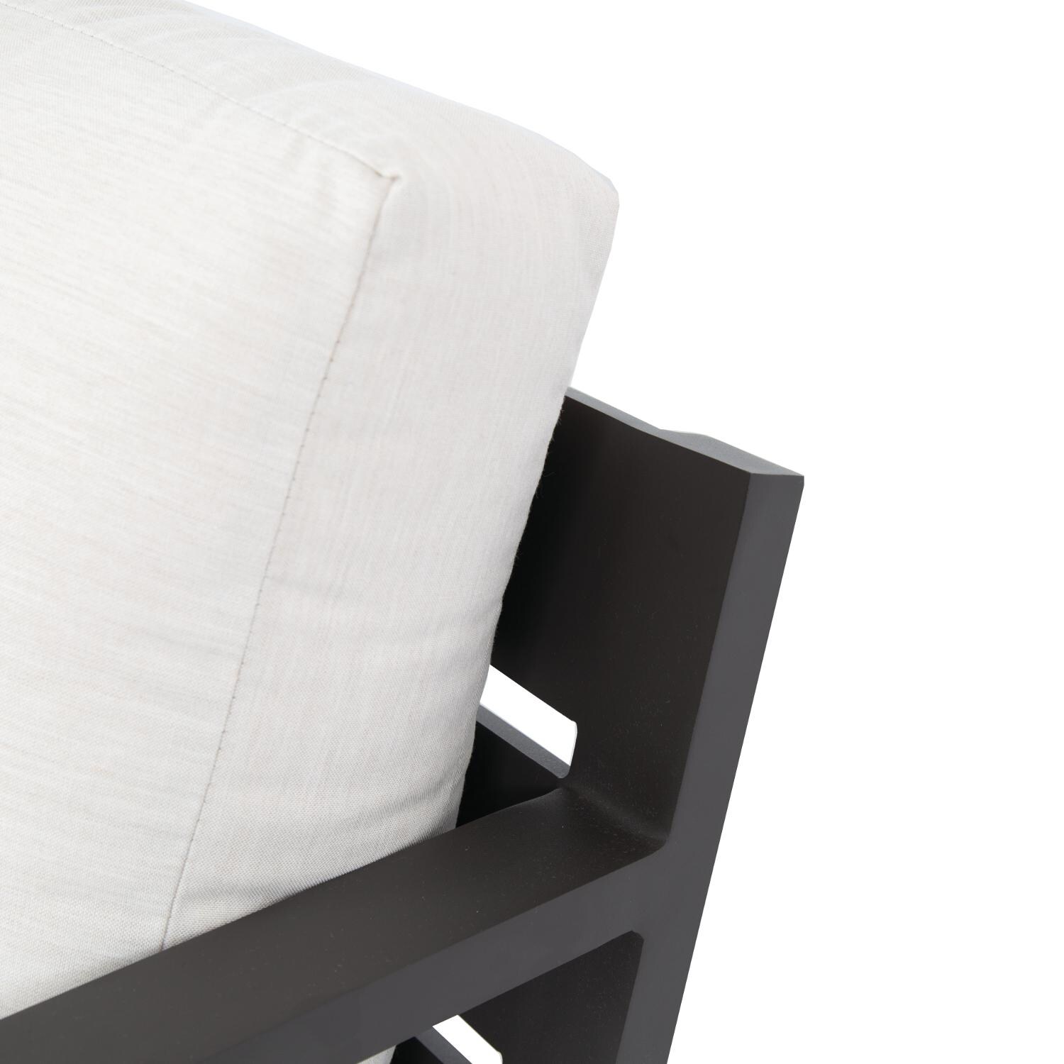 Sunset West - Mesa 5 Piece Aluminum Patio Conversation Set W/ Coffee Table, End Table, & Sunbrella Cast Pumice Cushions - Mesa Corner Detail thumbnail