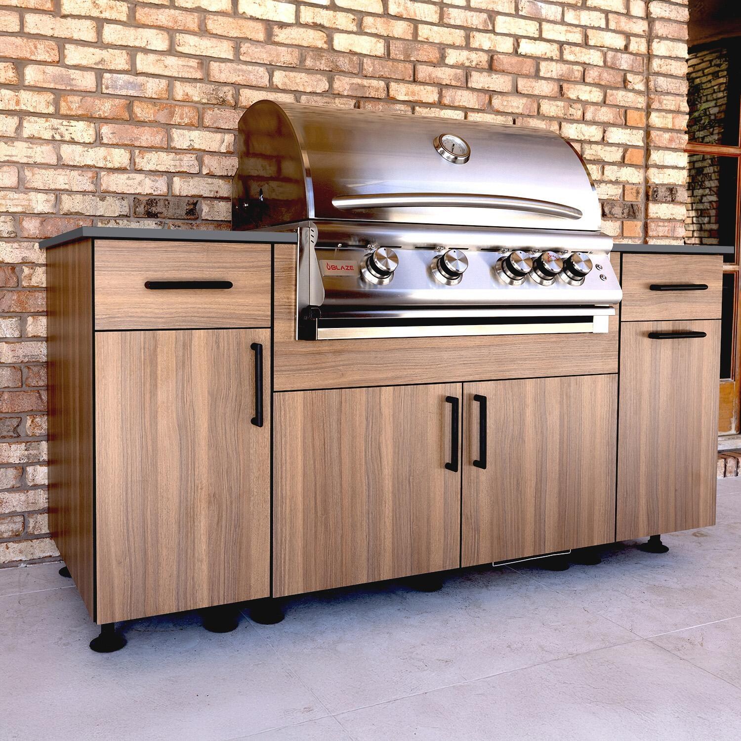 BBQGuys Signature Beech 6 Ft Outdoor Kitchen Island w/ Blaze Propane Grill in Noce Havana/Lunar Grey - Island - Lifestyle thumbnail