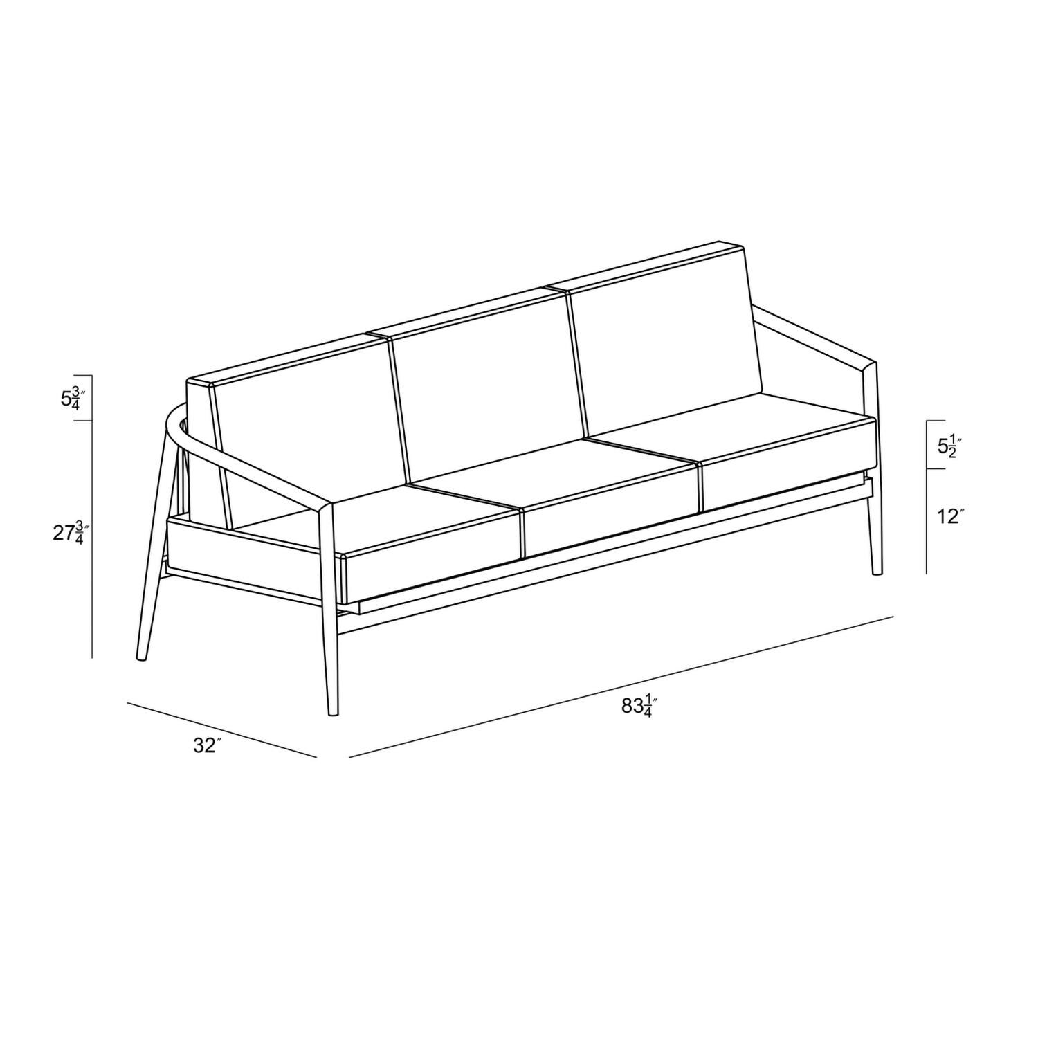 Lakeview Midnight Cove 3 Person Aluminum Sofa in Urban Stone/Carrera/Cast Silver - Dimensional thumbnail