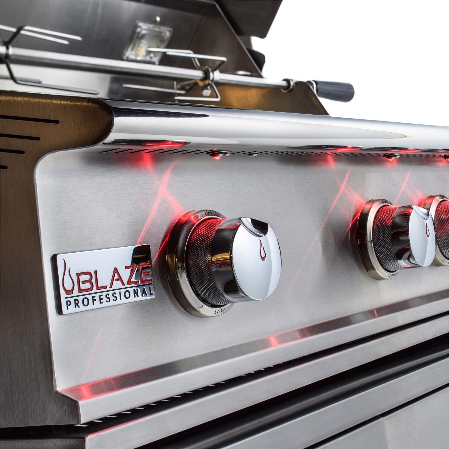 Blaze BLZ-4PRO-LP Professional LUX 44-Inch 4-Burner Built-In Propane Grill With Rear Infrared Burner - Contoured Control Panel - Detail