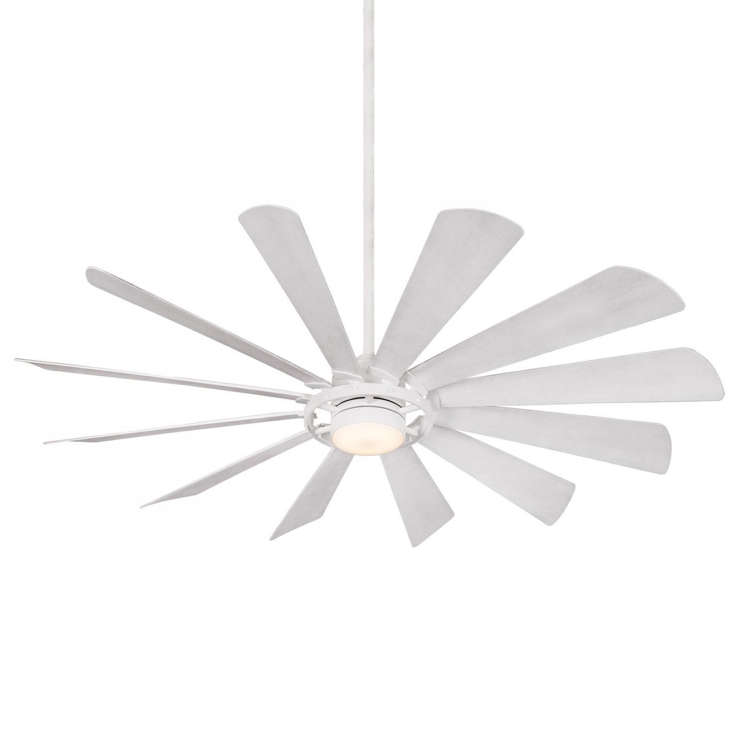 Minka-Aire F870L-TW Windmolen 65-Inch 12-Blade LED Ceiling Fan in Textured White Finish w/ Bleached Ashwood Blades & Etched Lens thumbnail