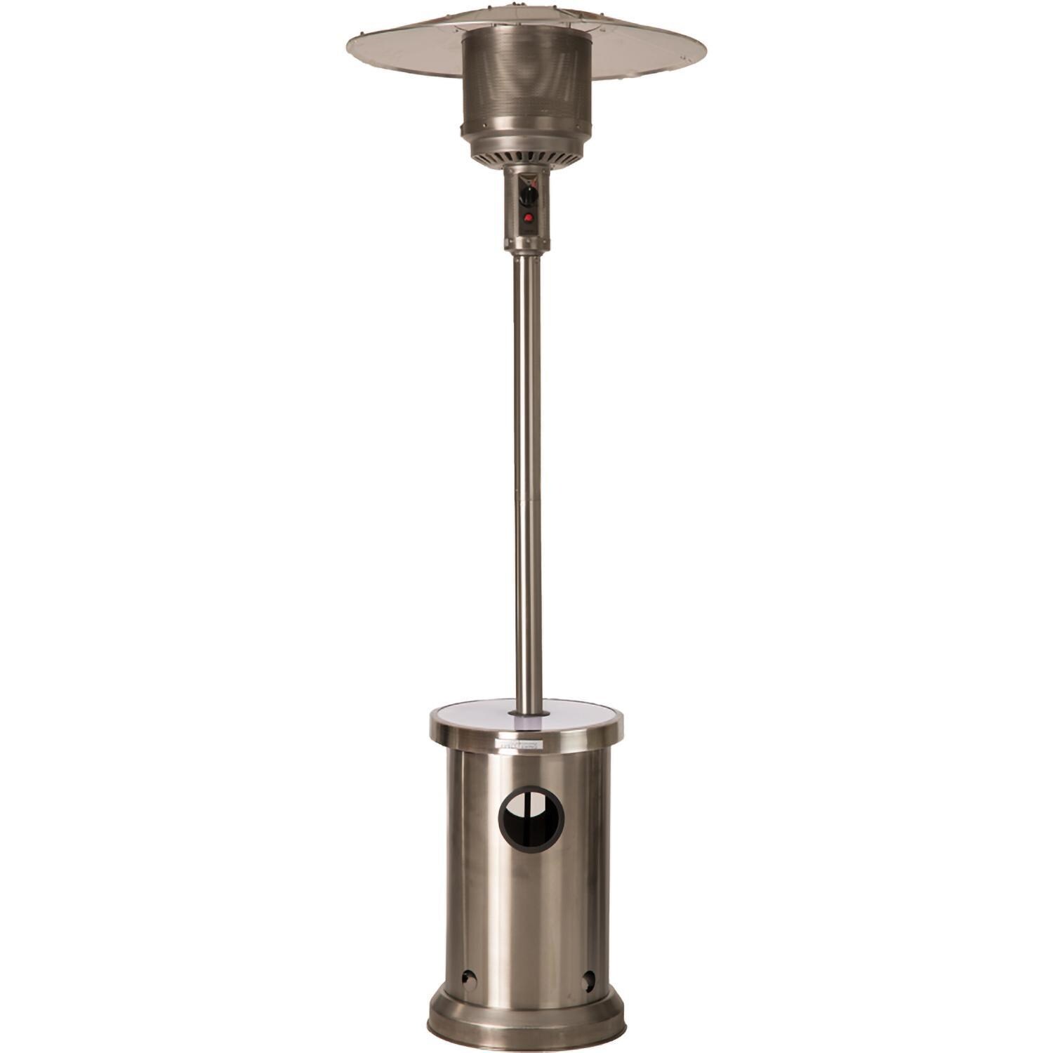 Ultimate Patio SC65046 48,000 BTU Propane Outdoor Patio Heater w/ LED Lighted Table - Stainless Steel - Display - White Background thumbnail