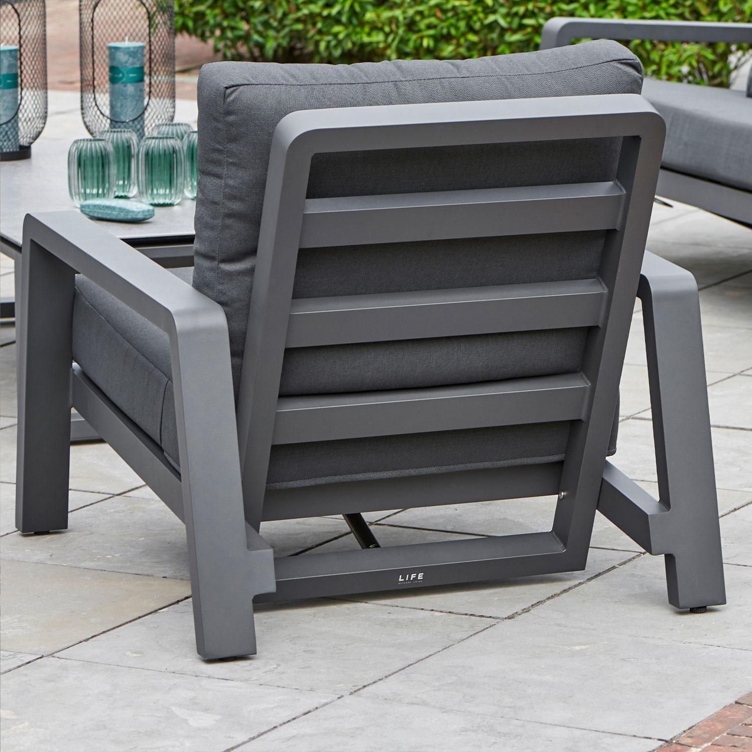 Boston Select Aluminum Reclining Lounge Chair in Lava By KETTLER - Rear View - Lifestyle thumbnail