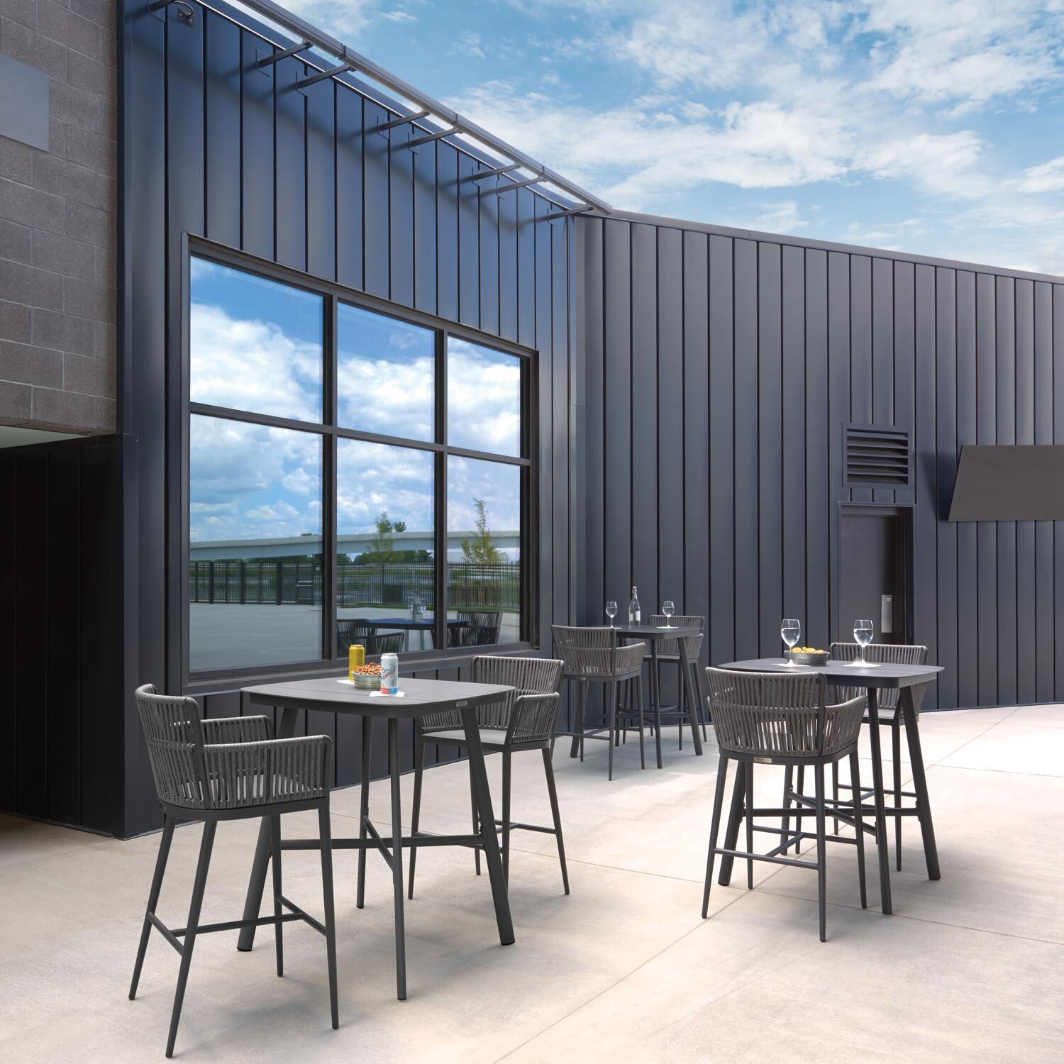 Oxford Garden Nette Olefin Rope & Aluminum Bar Stool W/ Ninja Sling Seat in Carbon/Pewter - Patio thumbnail