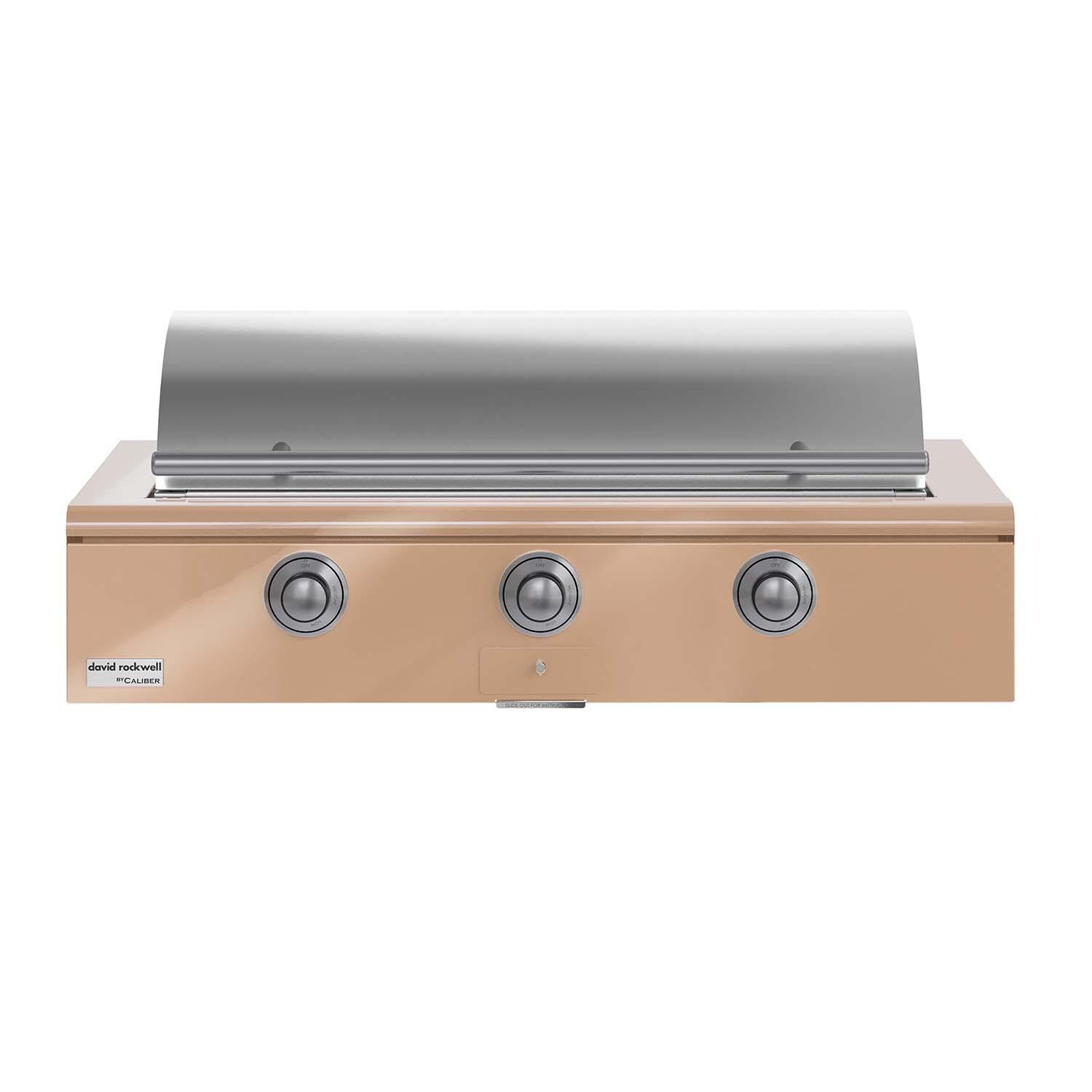 Caliber CRG-48BL00-A-179-H04 48-in Propane Built-In Rockwell Grill - Champagne w/ Stainless Steel Hardware - Lid Closed - White Background thumbnail