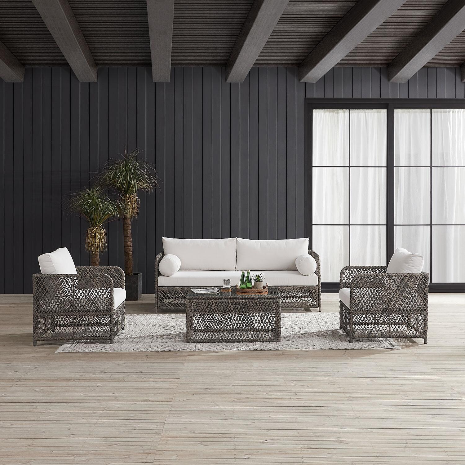 WestCay 4Pc Wicker Outdoor Sofa Seating Set by Ultimate Patio - Porch Setting - Front View - Lifestyle thumbnail