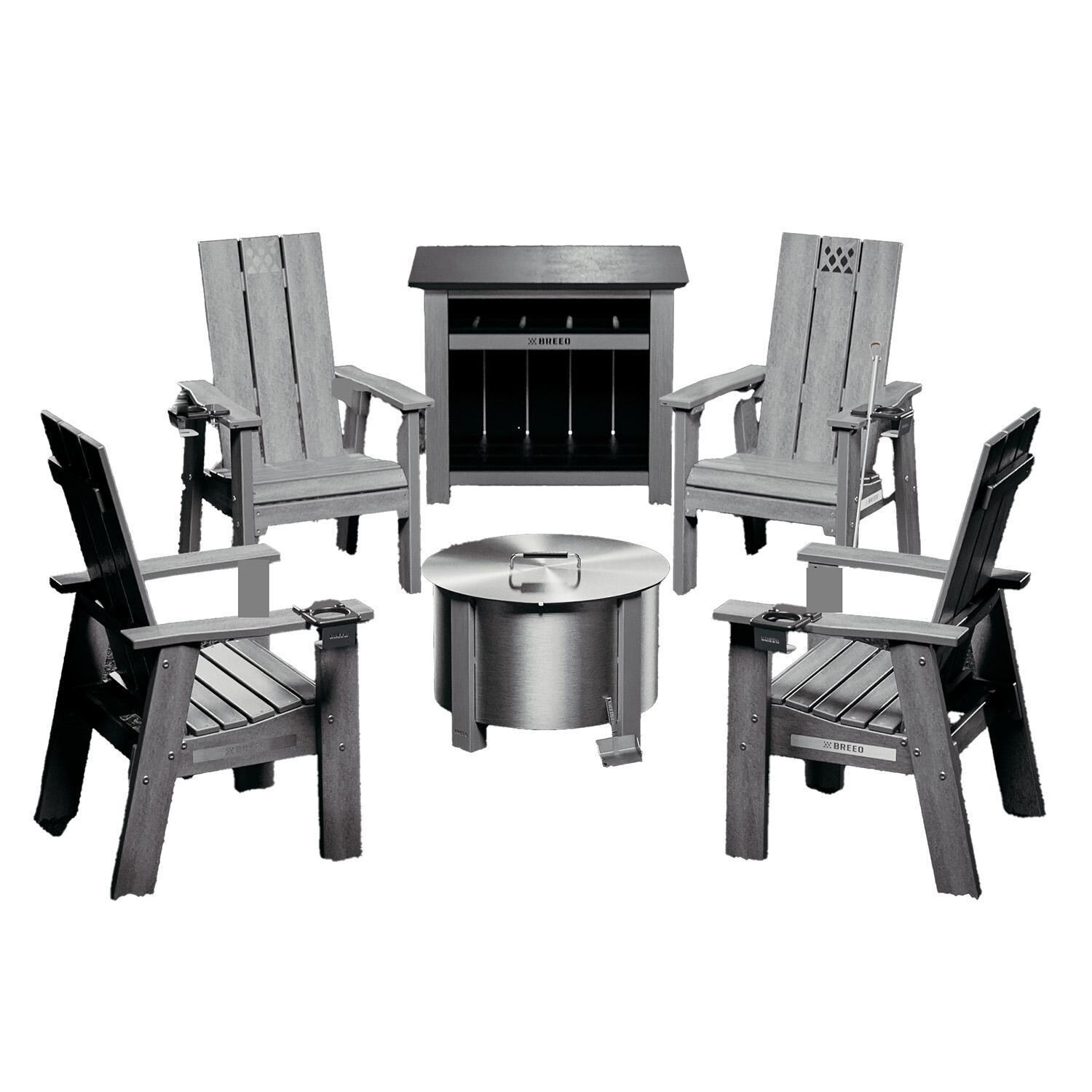 Breeo BR-X19S-GBB X Series 6 Piece 19 Inch Stainless Steel Fire Pit Seating Set in Gray - Front View - White Background thumbnail
