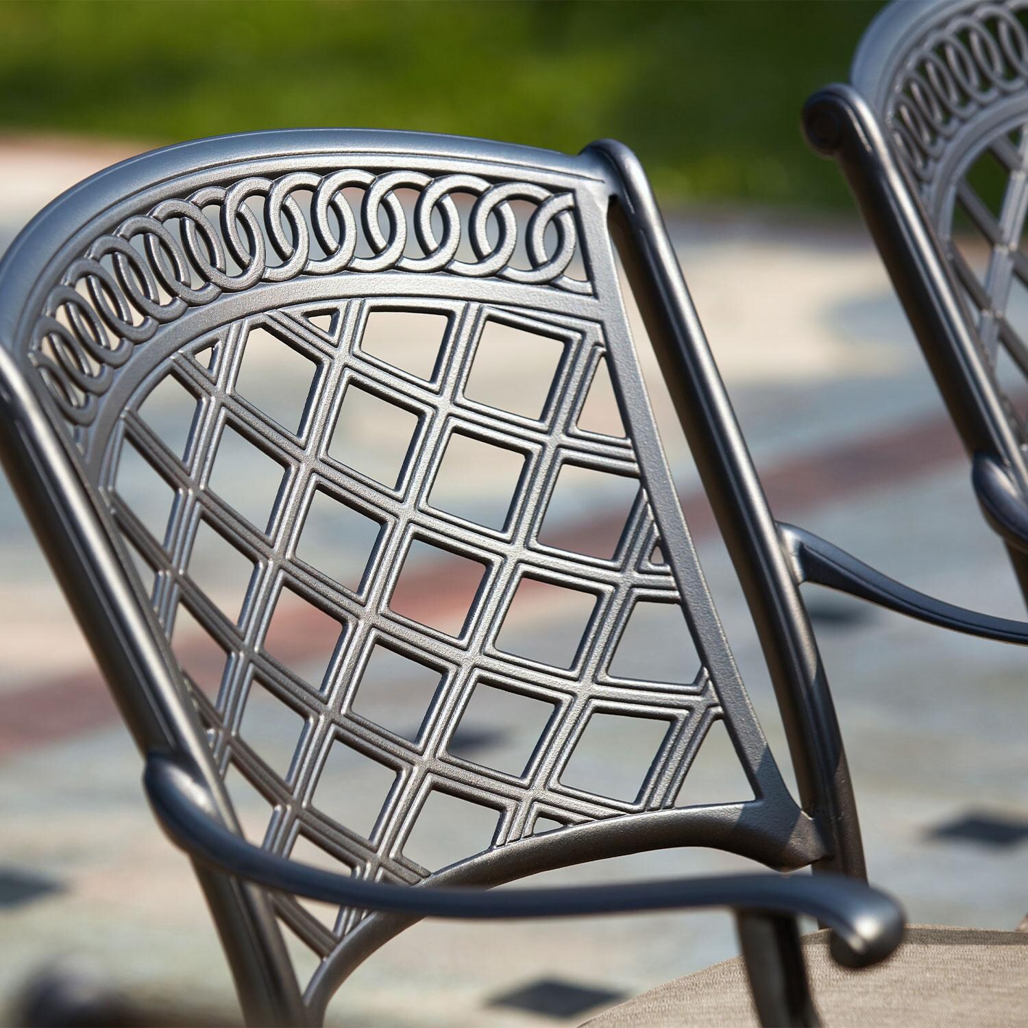 Darlee 201030-9PC-88WCH Sedona 9 Piece Cast Aluminum Patio Bar Set W/ 60 Inch Square Counter Height & Beige Canvas Cushions - Bar Stool - Back Rest - Detail thumbnail
