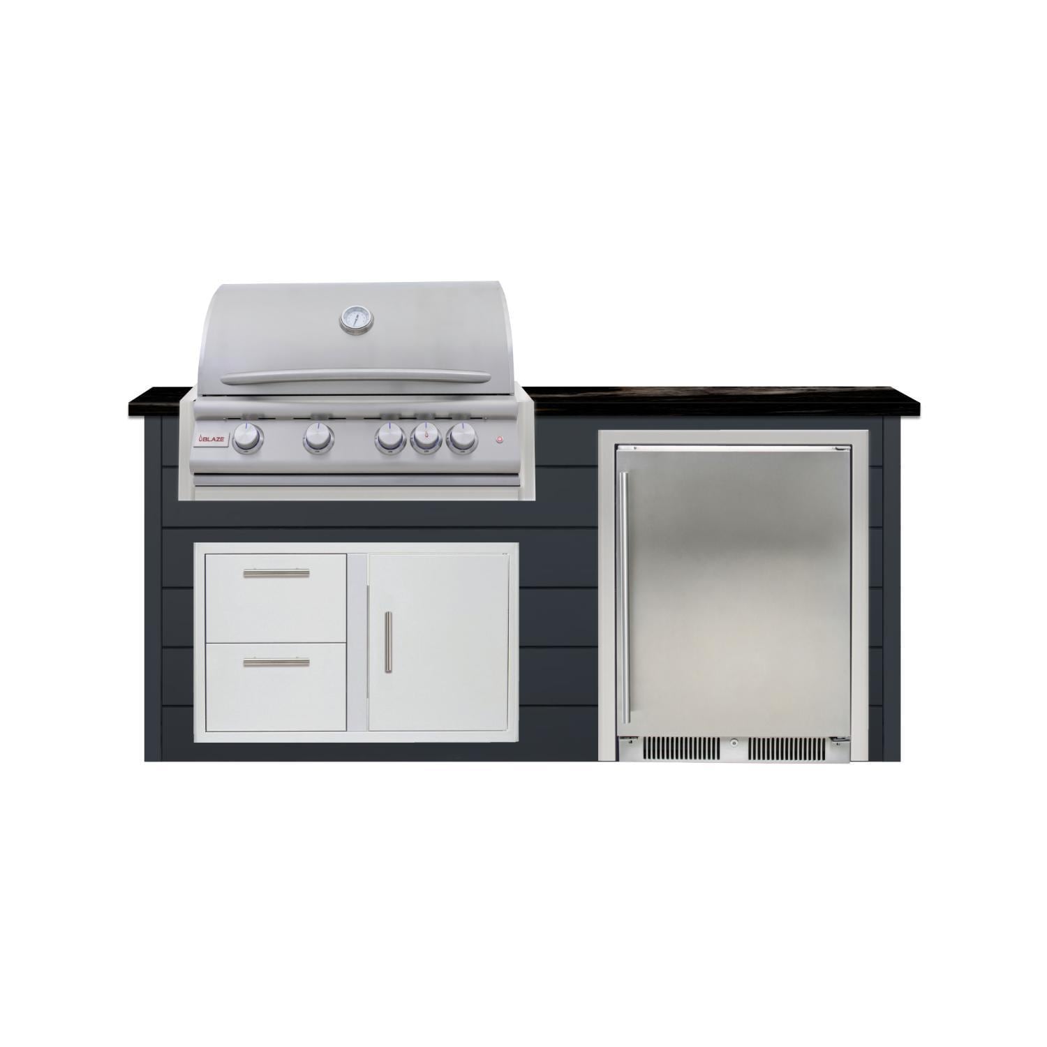 BBQGuys Signature 6 Ft Grill Island w/ 32 Inch Propane Blaze Premium LTE+ Grill, Refrigerator & Door & Drawer | Asphalt Gray w/ Nero Mist Granite - Front - White Background thumbnail