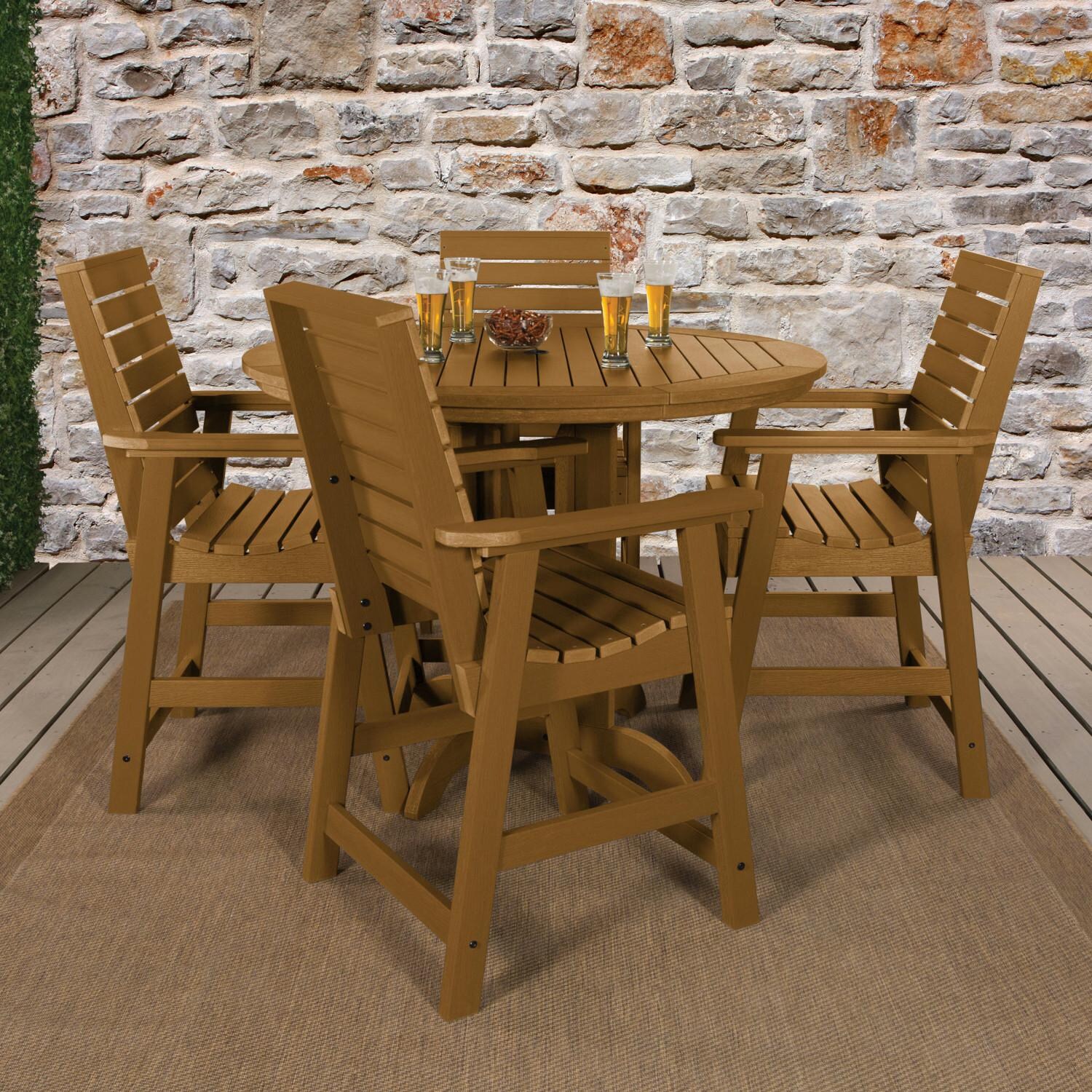 Highwood USA Weatherly 5 Piece Round Dining Set - Counter Height - Toffee - AD-CNW48-TFE image