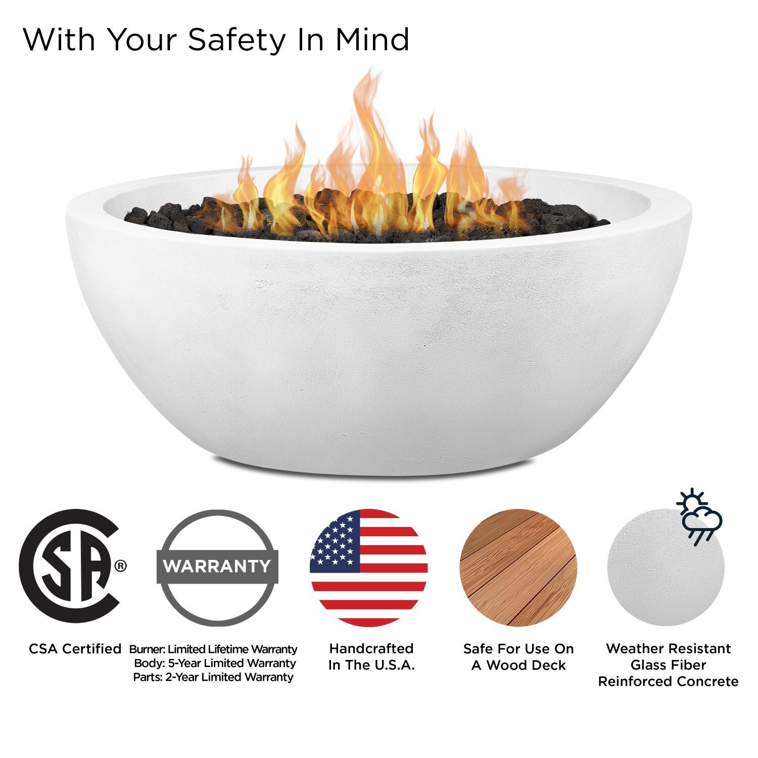 Dustyview 42-in Rectangular Concrete Natural Gas Fire Bowl in Chalk by BBQGuys Signature - Safety - Detail thumbnail