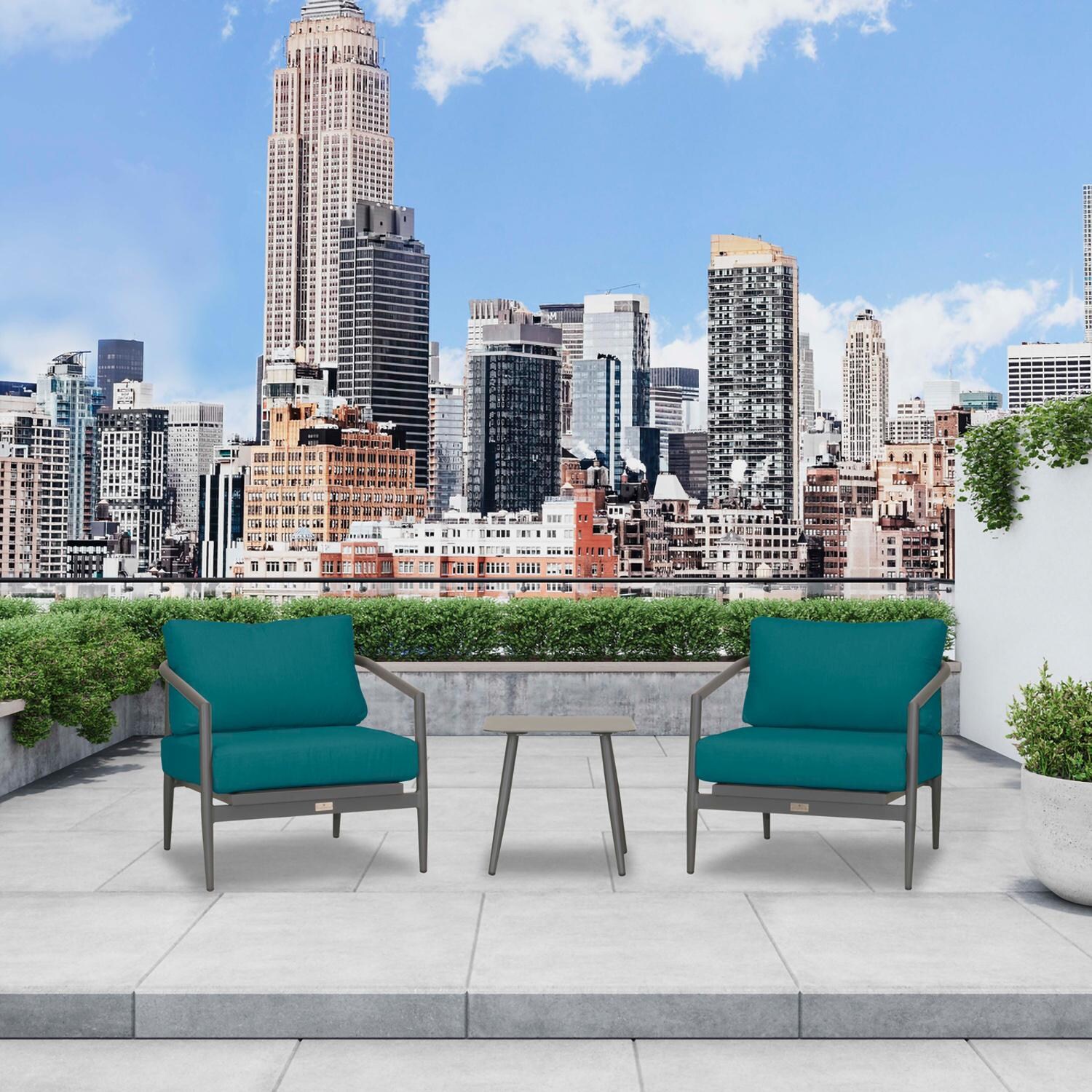 Midnight Cove 3 Pc Aluminum Seating Set w/ Club Chairs in Slate/Spectrum Peacock by Lakeview Outdoor Designs