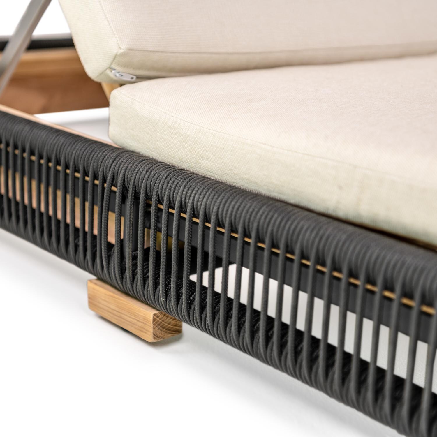 Teak + Table Breeze Olefin Rope & Teak Patio Chaise Lounge in Charcoal/Sand - Chair - Detail thumbnail