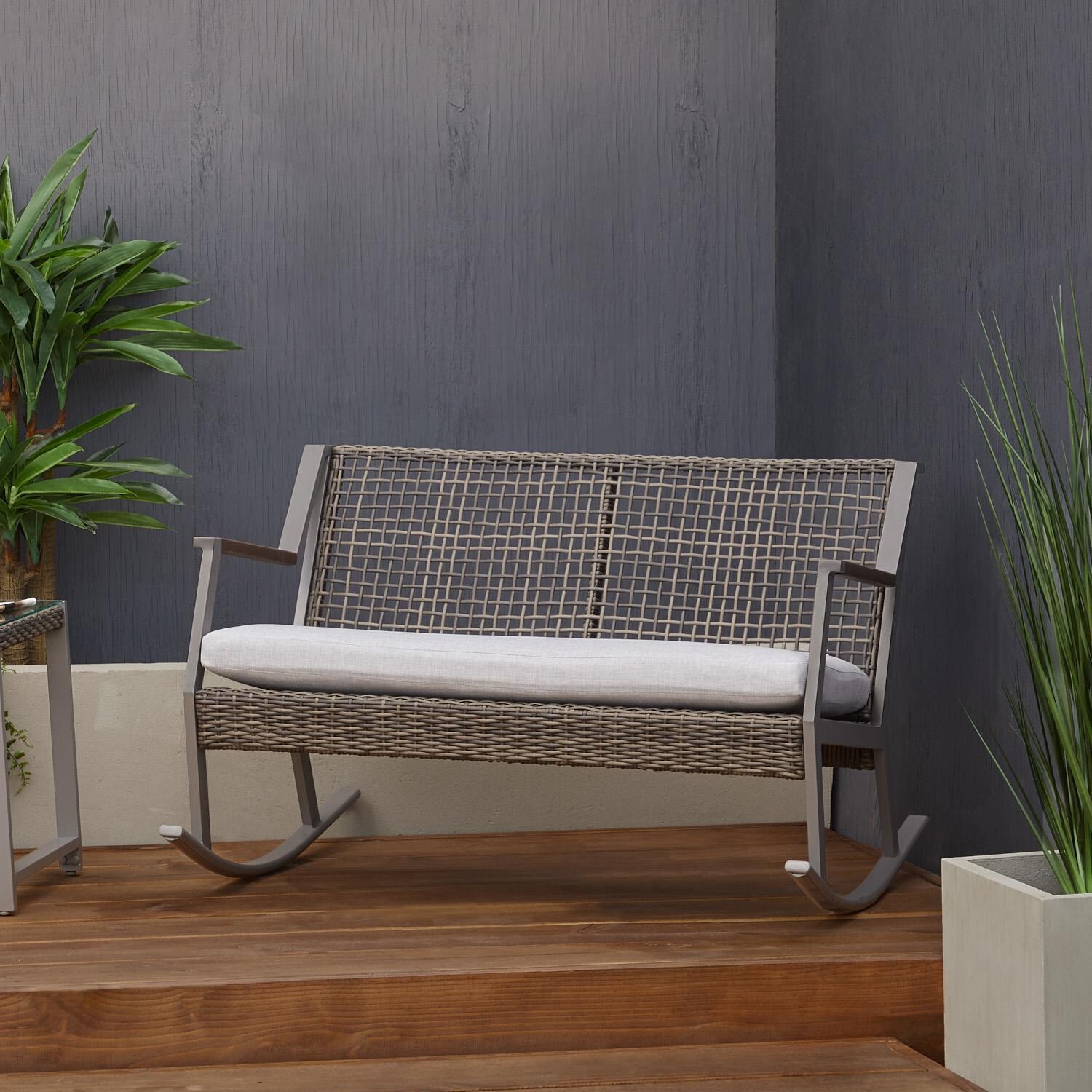 Long Bench Rocker Rustic Bay 47 Inch Aluminum Rocker Bench in Gray by Lakeview Outdoor ...