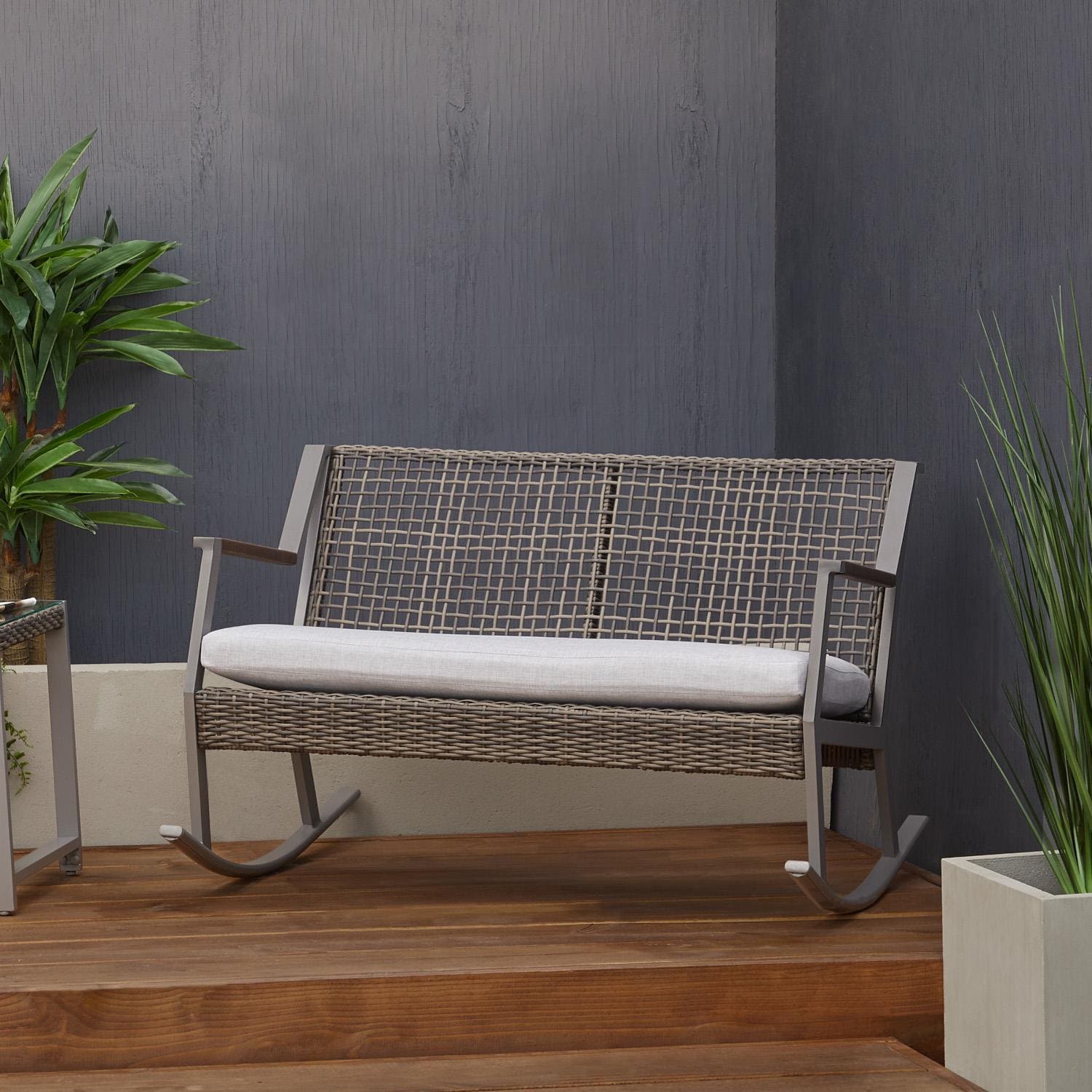 Rustic Bay 47 Inch Aluminum Rocker Bench in Gray by Lakeview Outdoor Designs