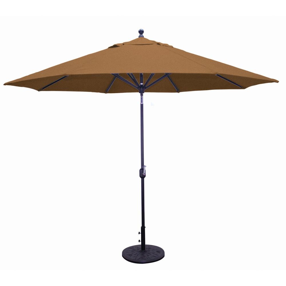 Galtech 11 Ft. Octagonal Aluminum Patio Market Umbrella W/ Crank Lift And Deluxe Auto Tilt - Black Frame W/ Sunbrella Canvas Teak Canopy