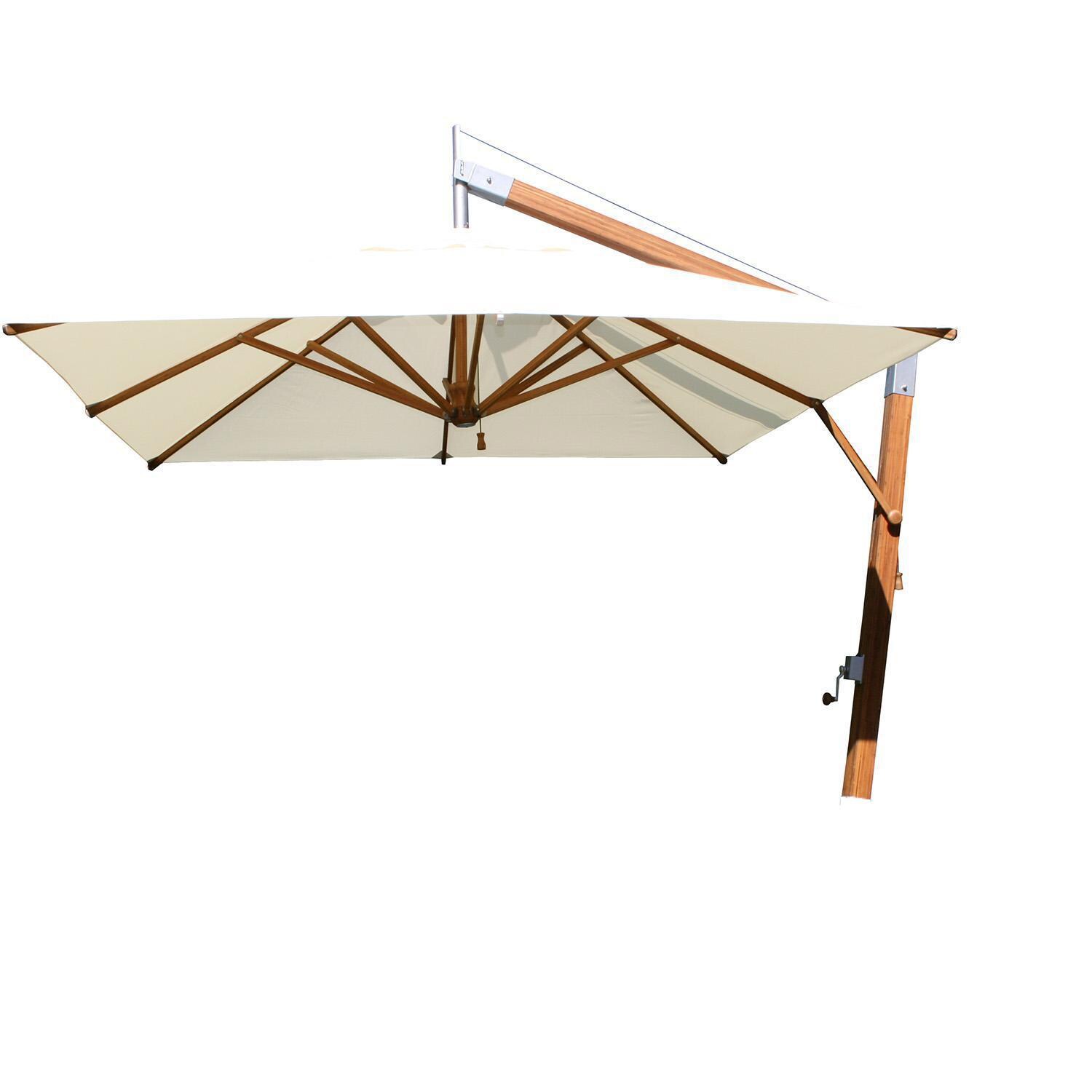 Bambrella 11 Ft. Square Bamboo Levante Side Wind Umbrella Set w/ Deck Plate Surface Mount in Ice White - White Background thumbnail