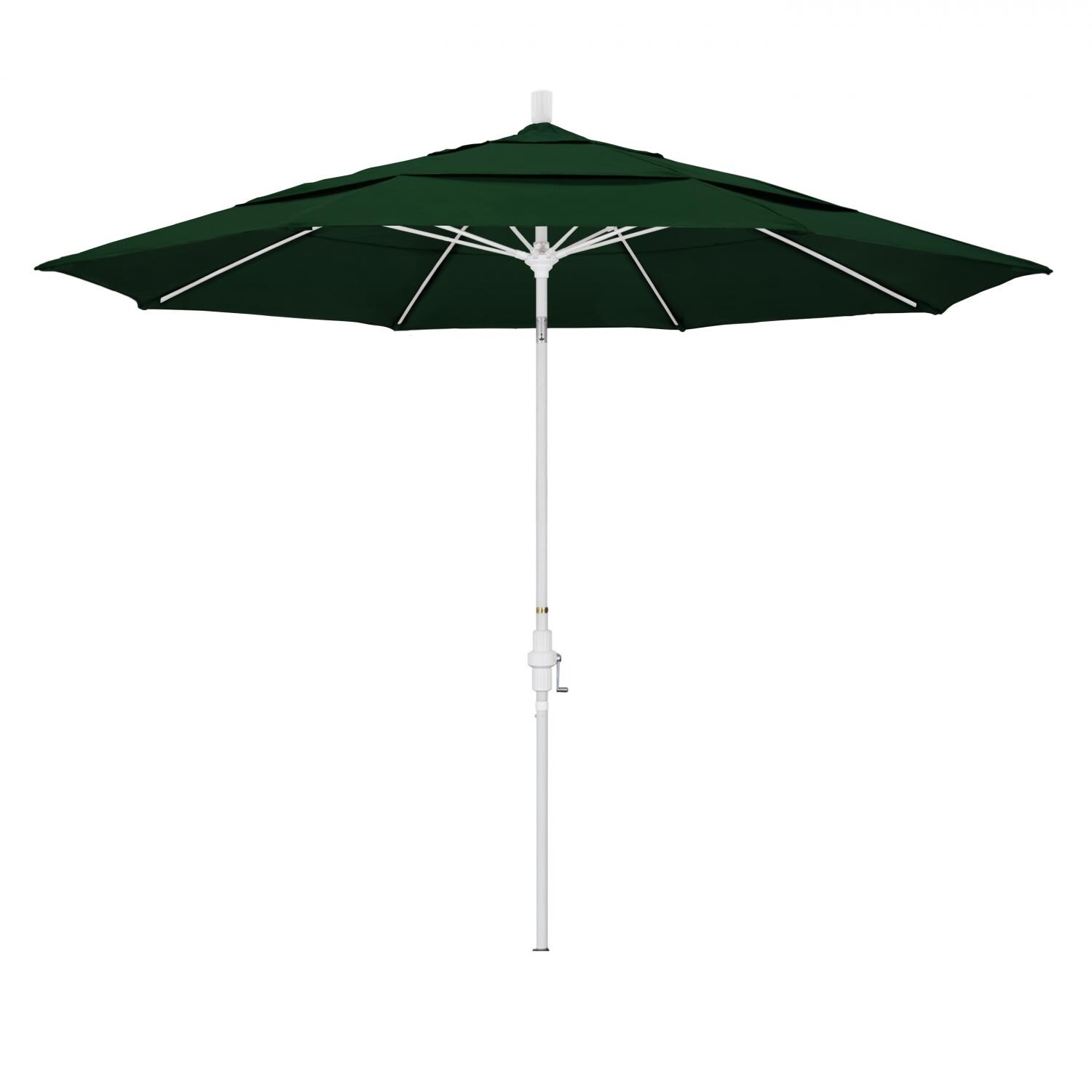 California Umbrella 11 Ft Octagonal Aluminum Collar Tilt Patio Umbrella W/ Crank Lift & Fiberglass Ribs - Matted White Frame / Olefin Hunter Green Canopy thumbnail