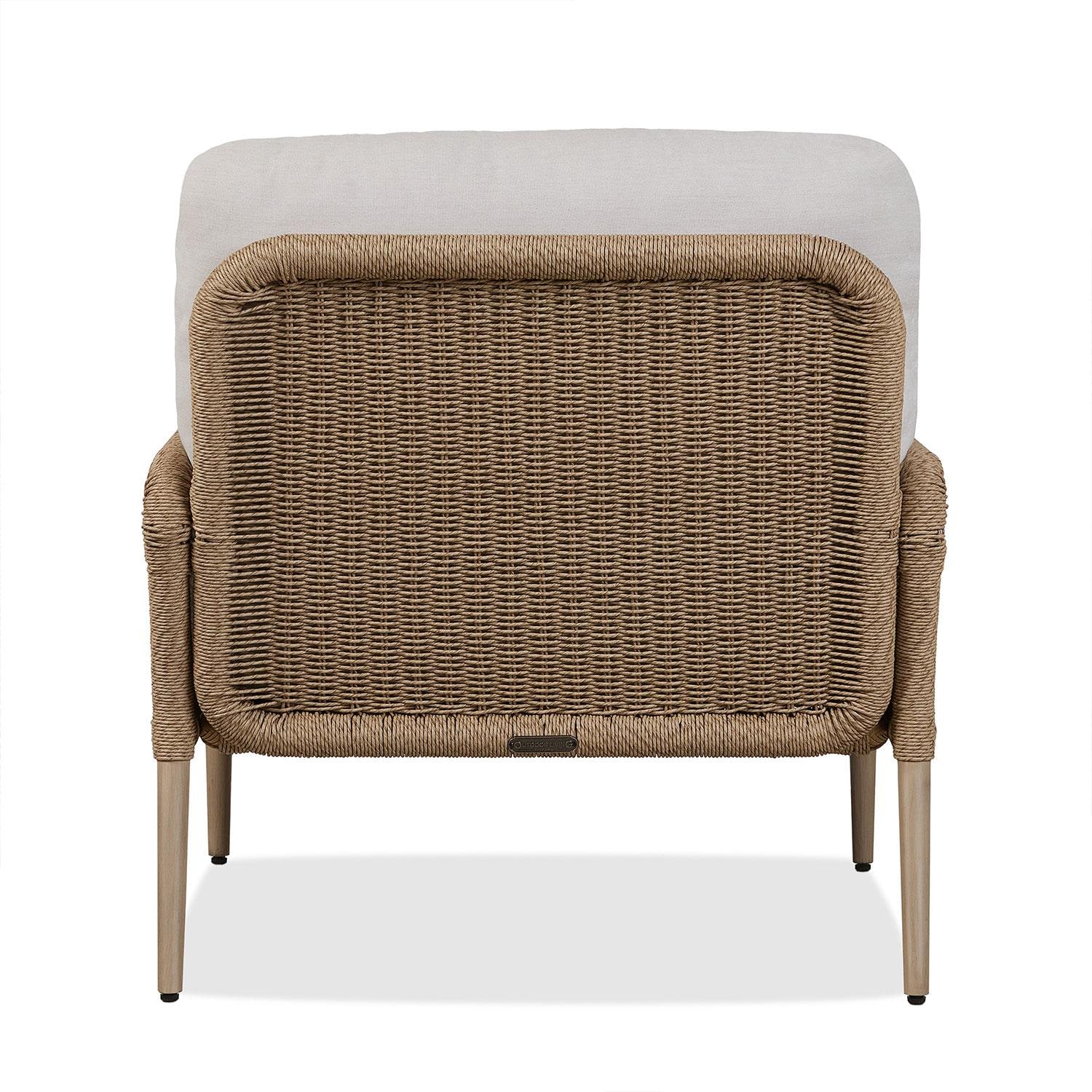 Rustic View Wicker Outdoor Club Chair in Natural W/ Sunbrella Cushions by Lakeview Outdoor Designs - Rear View - White Background thumbnail
