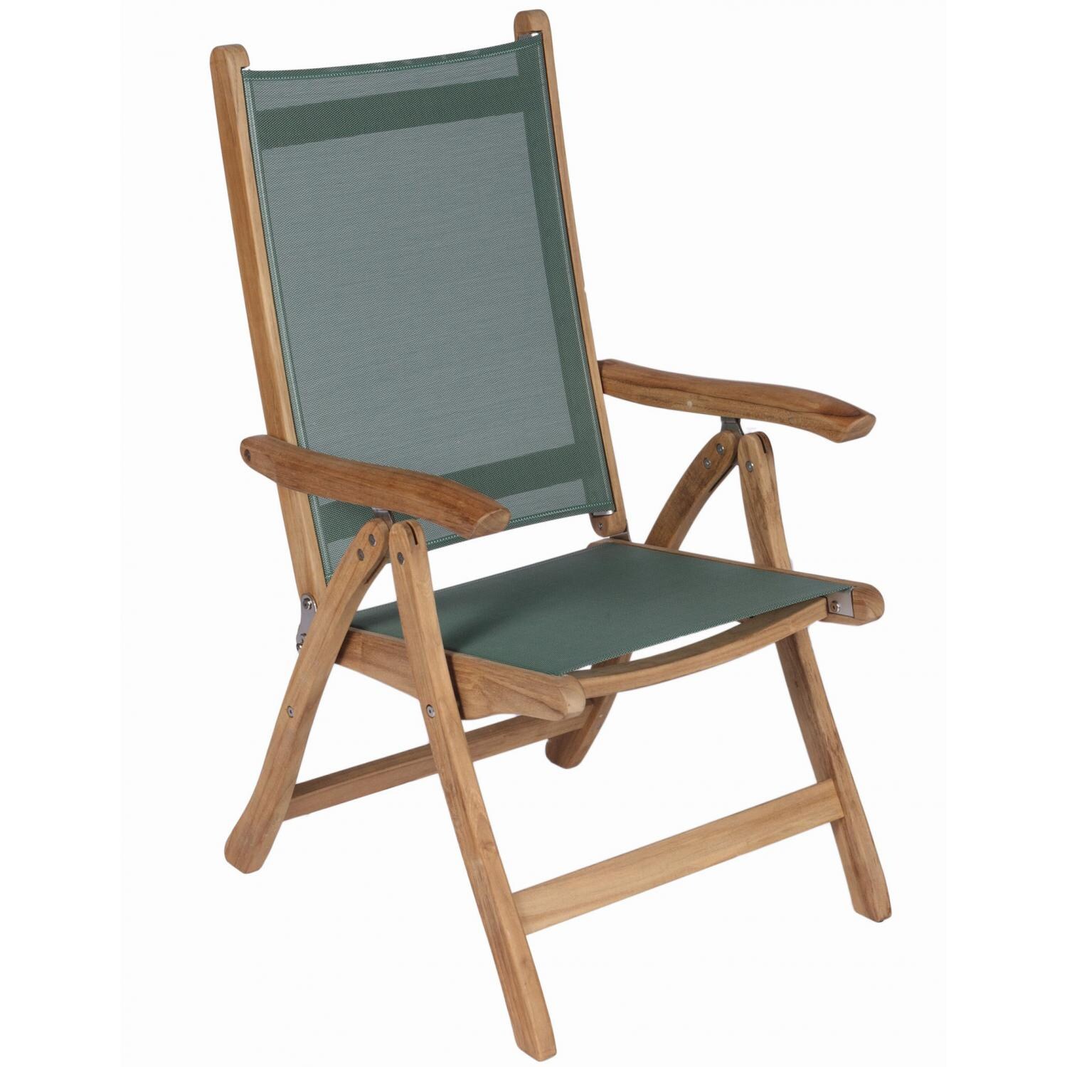 Royal Teak Collection Florida Reclining & Folding Teak Patio Dining Arm Chair With Moss Sling thumbnail