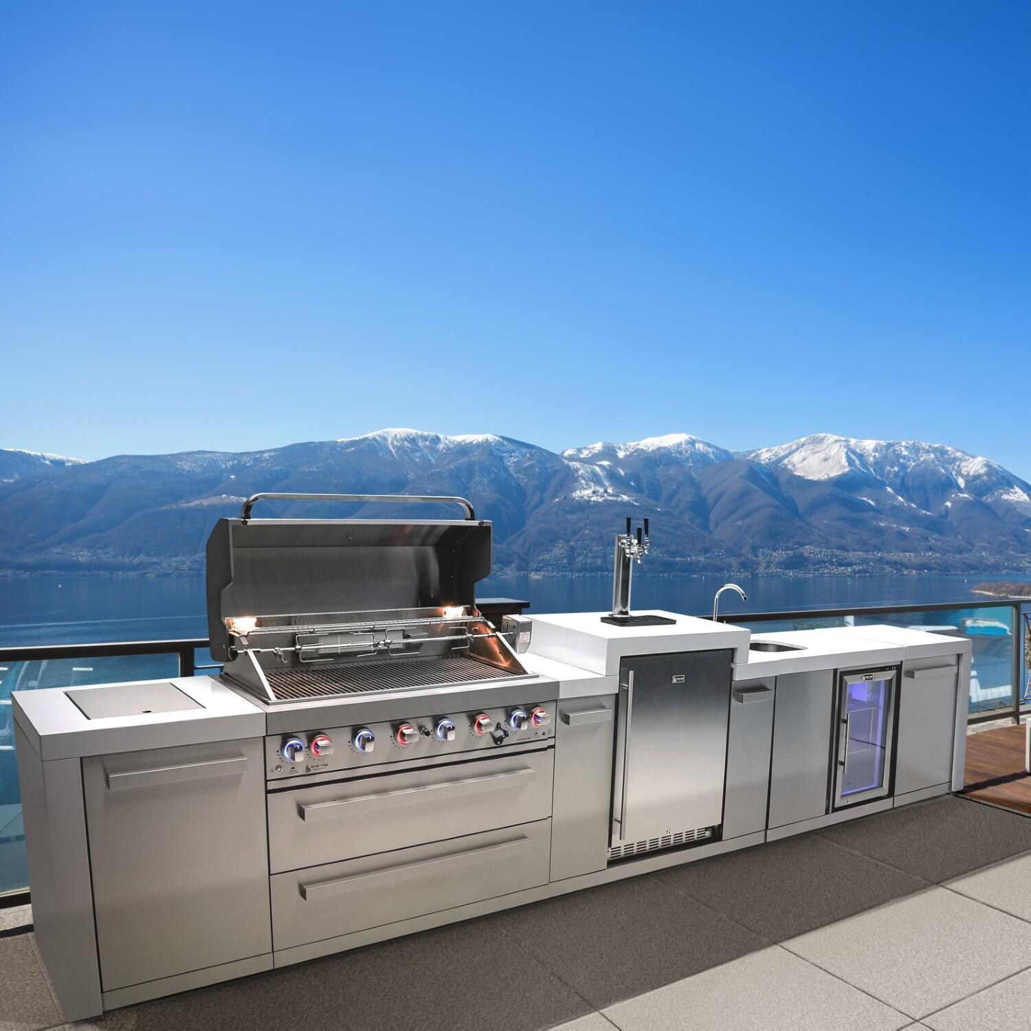 Mont Alpi 805 Deluxe Natural Gas Island w/ Kegerator & Beverage Center (Ships Propane w/ Conversion Kit) - On Patio - Lifestyle thumbnail