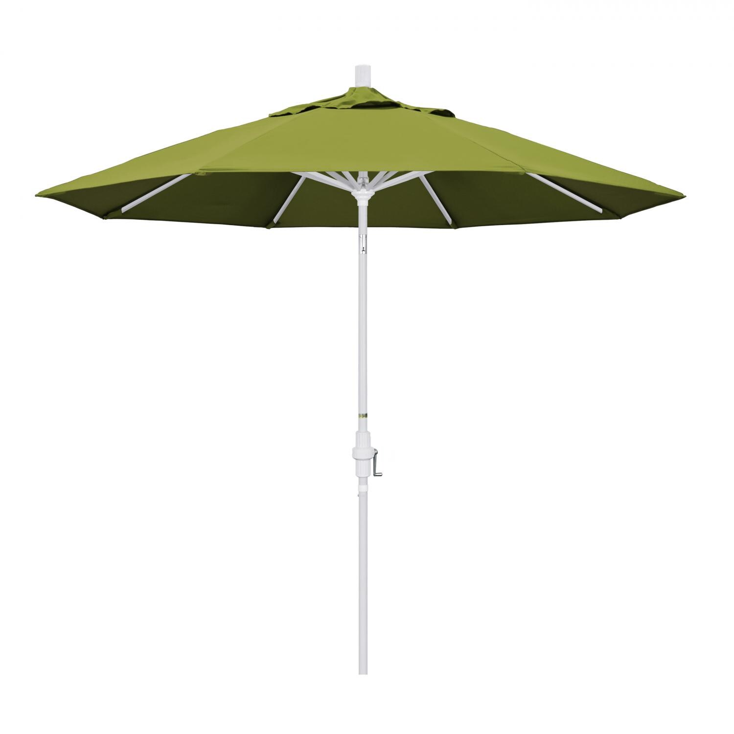 California Umbrella 9 Ft Octagonal Aluminum Collar Tilt Patio Umbrella W/ Crank Lift & Aluminum Ribs - Matted White Frame / Olefin Kiwi Canopy thumbnail