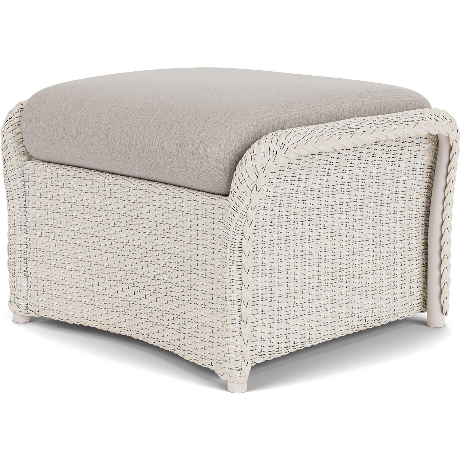 Lloyd Flanders Weekend Retreat Woven Ottoman in Antique White Finish W/ Remy Cloud Fabric - Back Right thumbnail