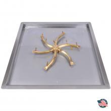 The Outdoor Plus Bullet Burner Drop in Pan Kit - 24-inch Square Drop in Aluminum Fire Pan with 18-inch Brass S Bullet Burner - Match Light