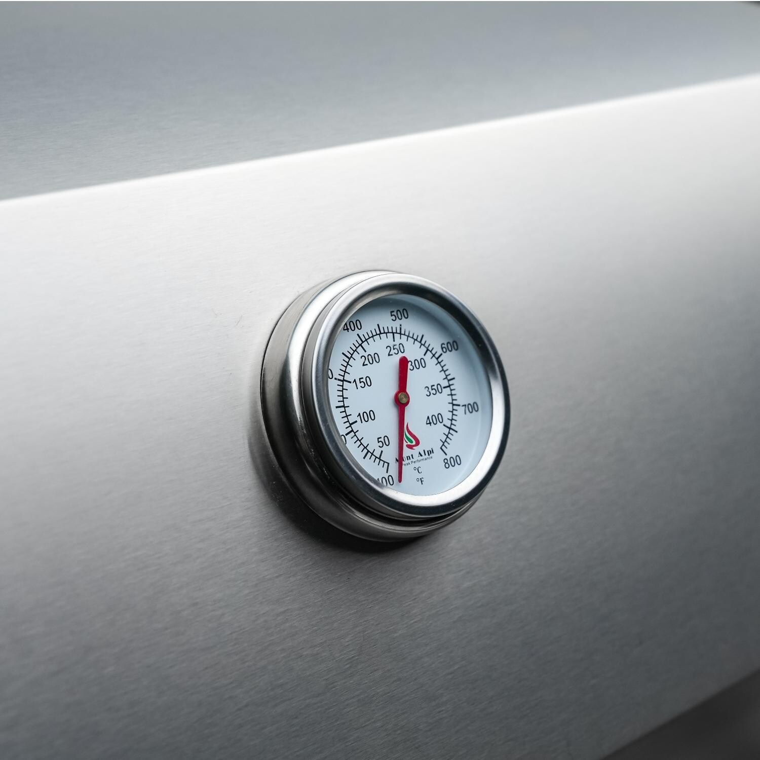 Mont Alpi MAi805-DBEV Deluxe Natural Gas Island Grill W/ Beverage Center - Oversized Temperature Gauge - Detail thumbnail