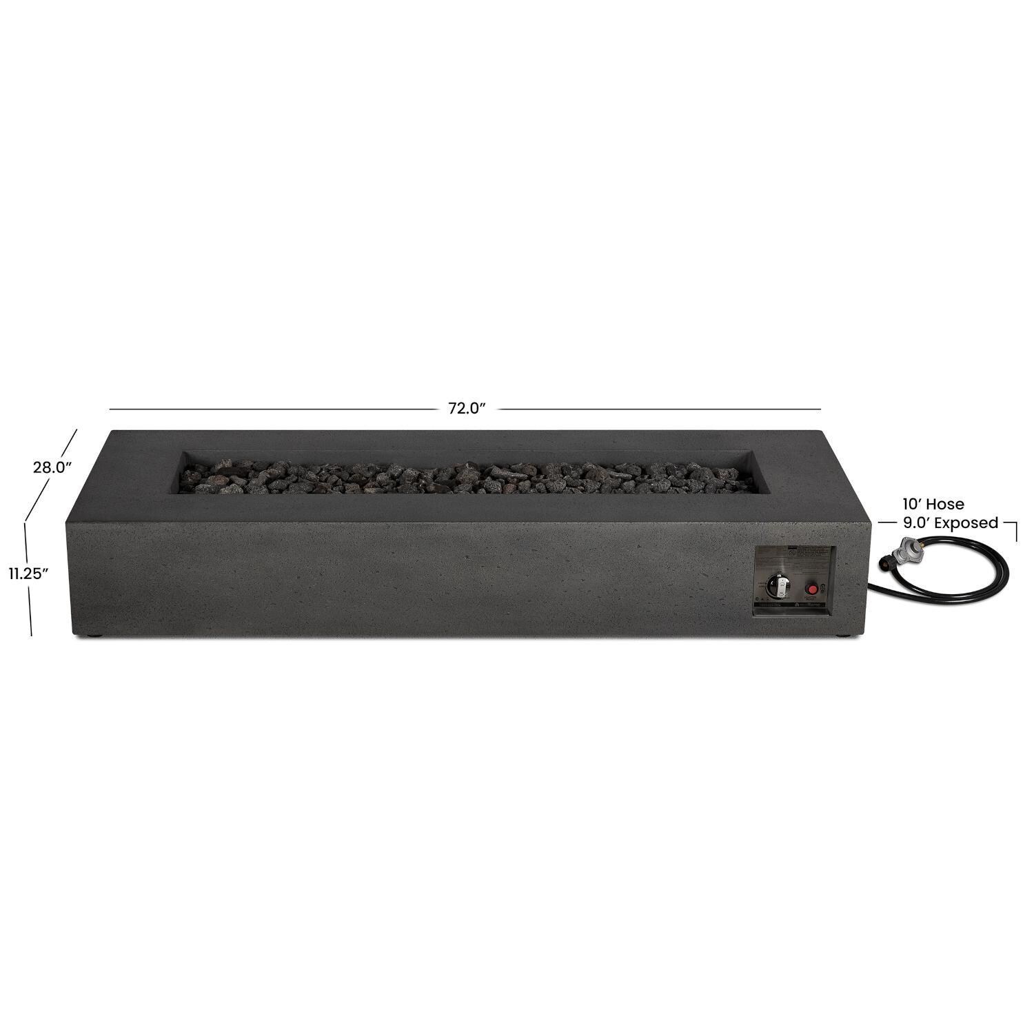 Hillview Bay 2713LP-CBN 72 Inch Rectangular Glass Fiber Reinforced Concrete Propane Fire Pit Table in Carbon by BBQGuys Signature - Dimensions - Diagram thumbnail