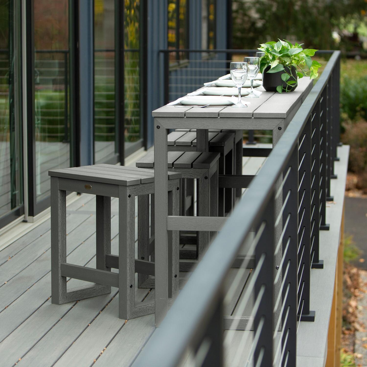 Lakeview Audubon 6 Pc Recycled Plastic Counter Height Balcony Dining Bar Set in Coastal Teak - Table Set Long Angle - Lifestyle thumbnail