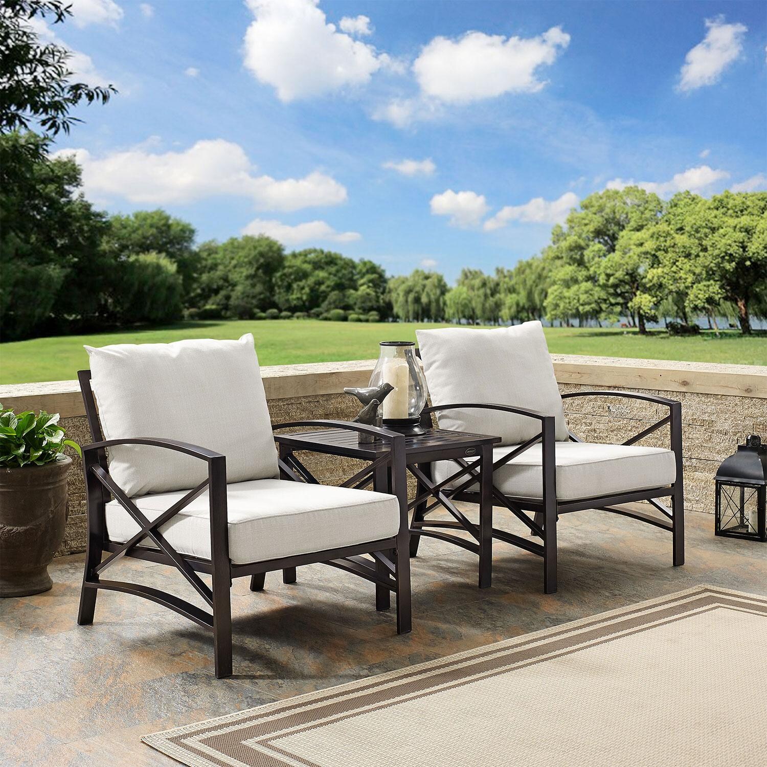 Ultimate Patio UP-82249BZ-OL 3Pc Outdoor Chair Set in Oatmeal - Different Angle - Lifestyle thumbnail