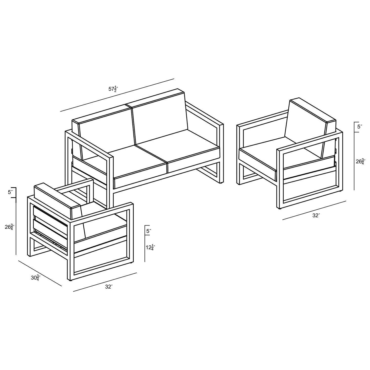Misty Cove 3 Piece Seating Set in Slate w/Loveseat & Cast Silver Cushions by Lakeview - Dimensional thumbnail