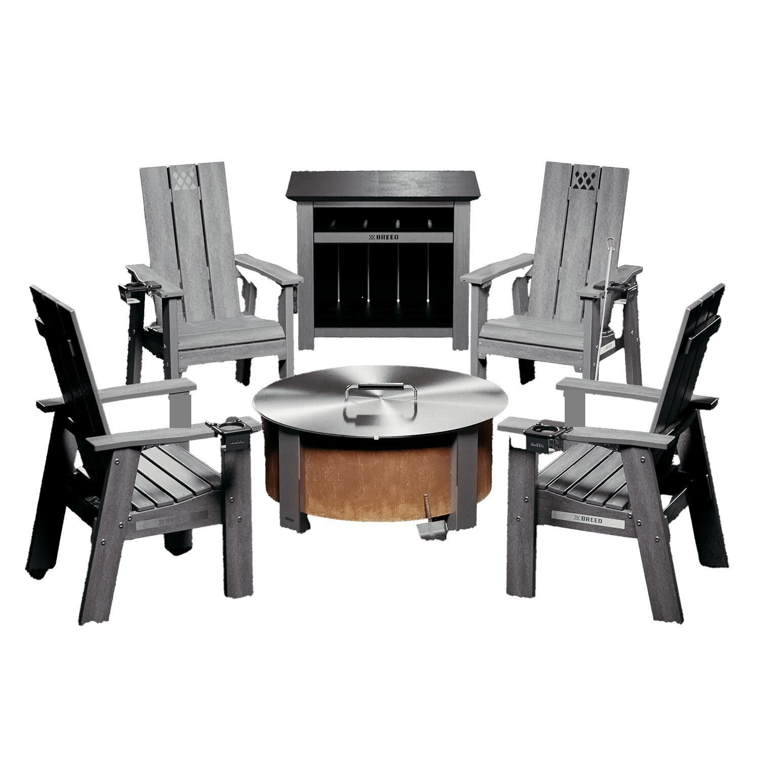 X Series 6 Pc 30 Inch Corten Steel Fire Pit Seating Set in Gray by Breeo