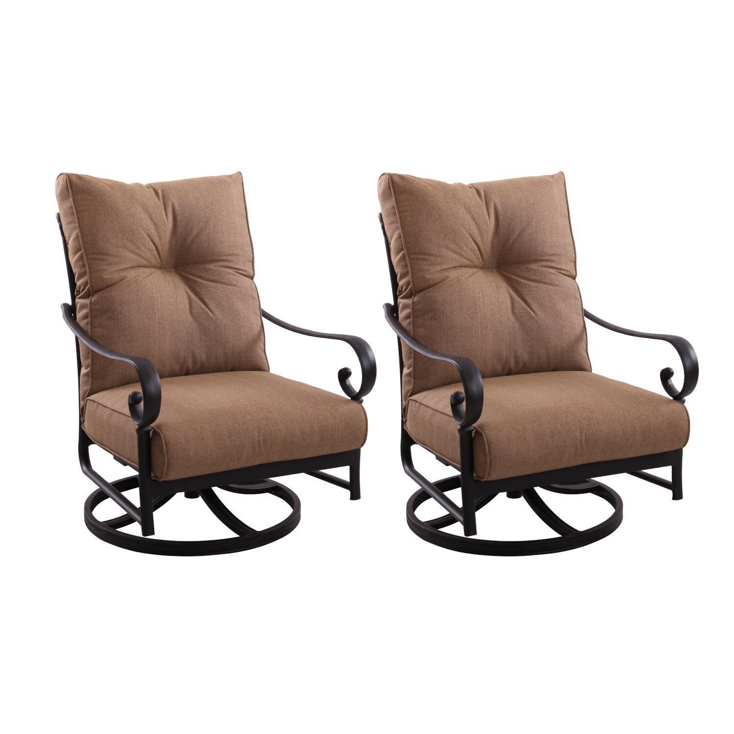 Santa Anita 2 Pc Cast Aluminum Patio Swivel Rocker Club Chair Set w/ Heather Beige Sunbrella Cushions By Darlee - Display - White Background thumbnail
